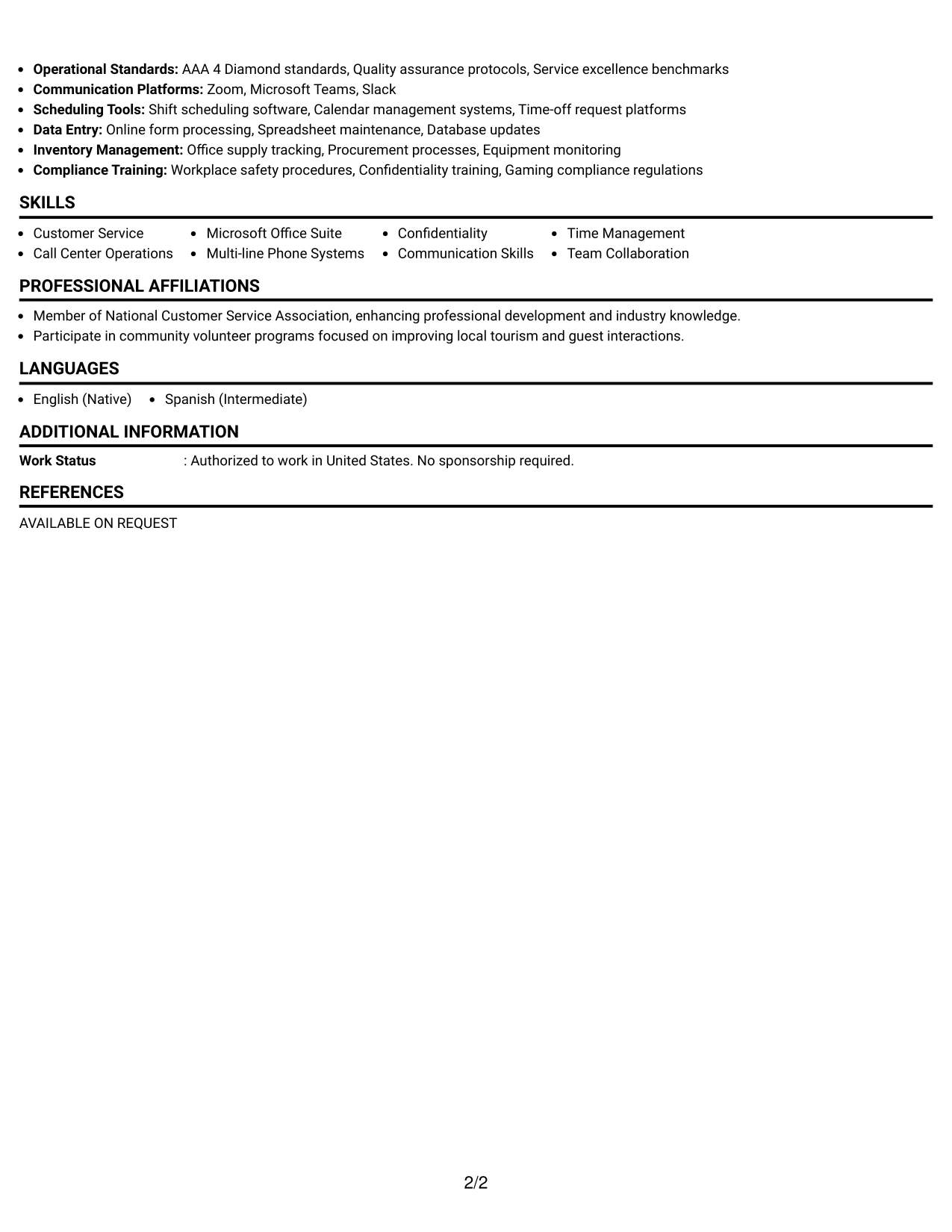 Resume Example Page 2