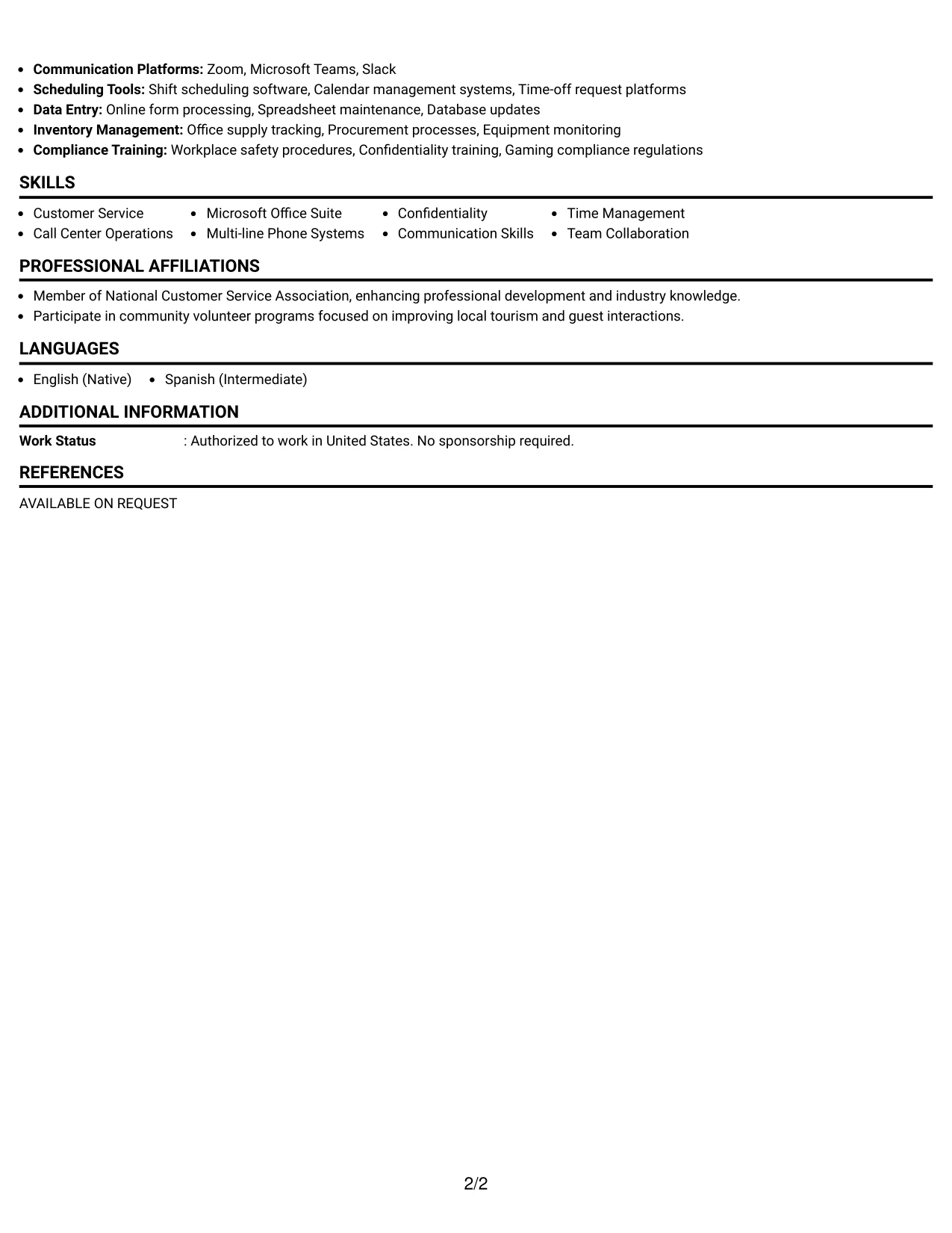 Resume Example Page 2