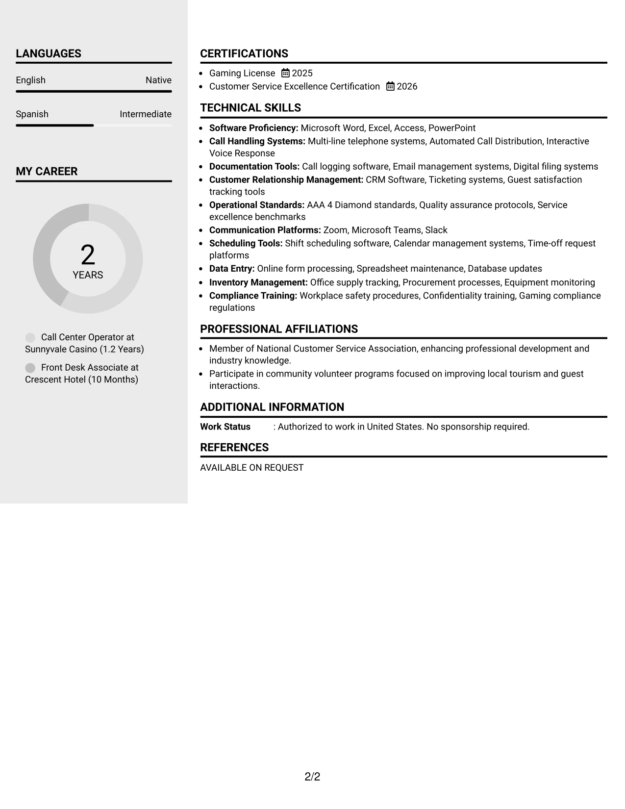 Resume Example Page 2