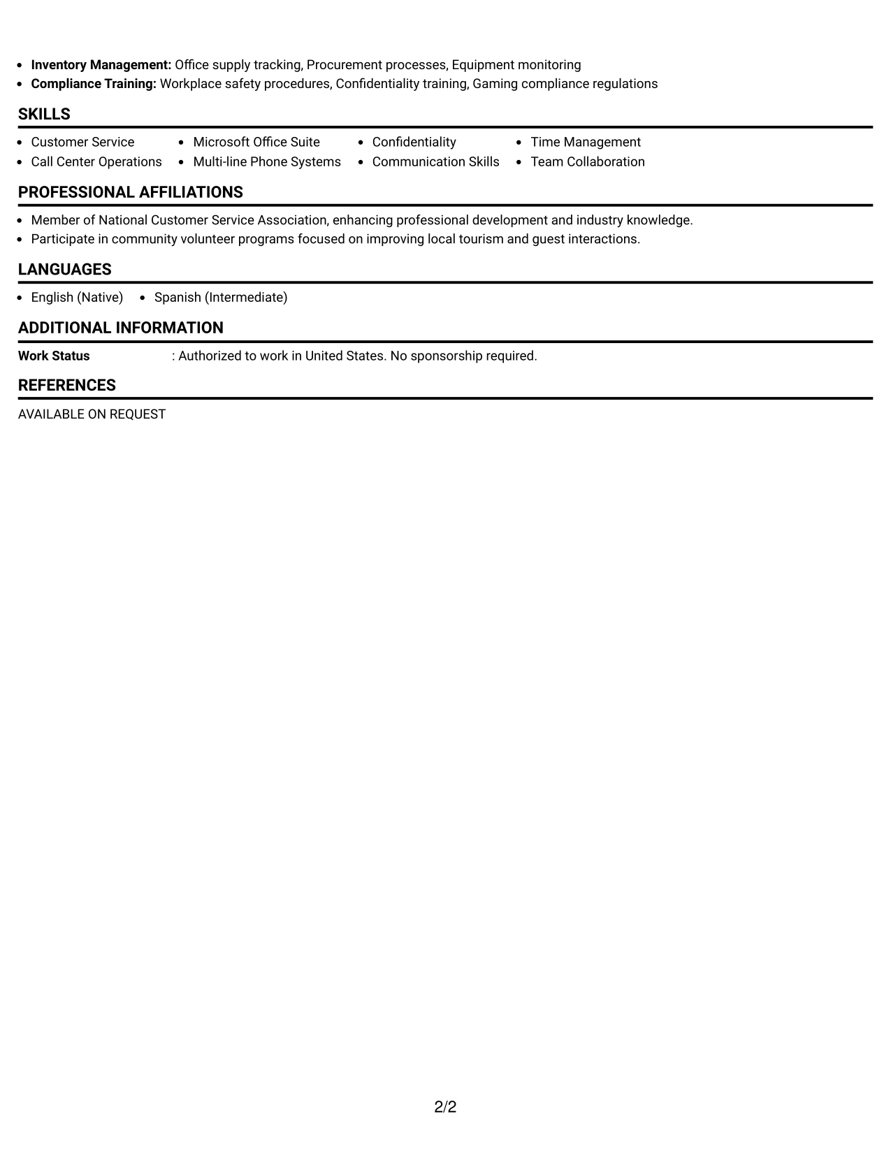 Resume Example Page 2