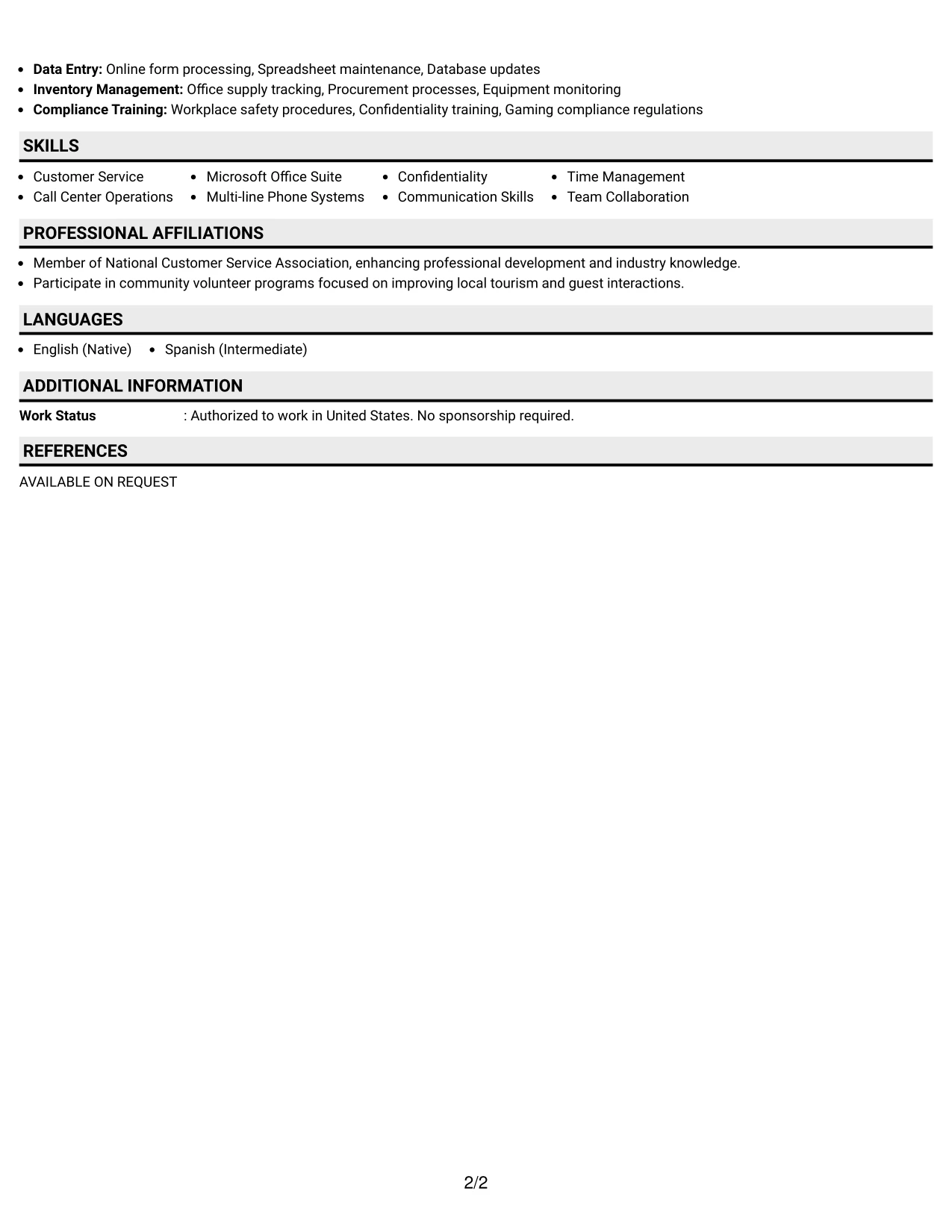 Resume Example Page 2