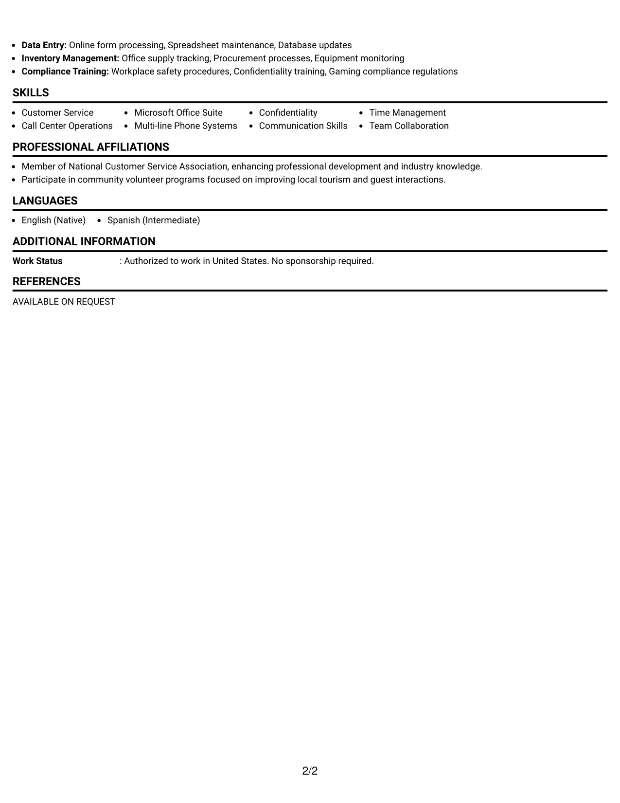 Resume Example Page 2