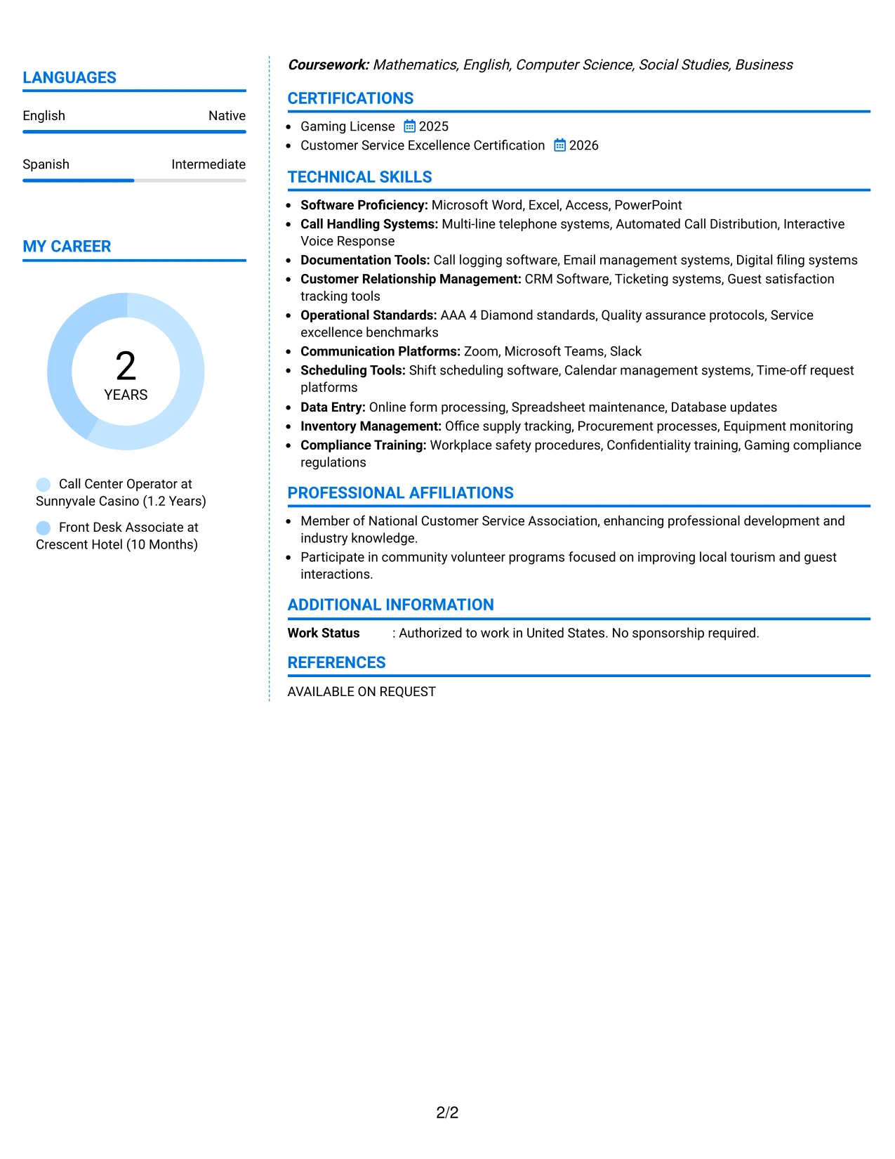 Resume Example Page 2