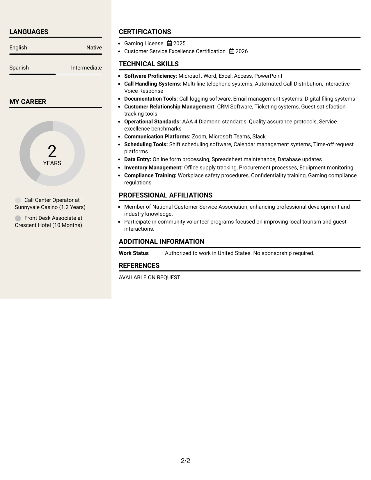 Resume Example Page 2