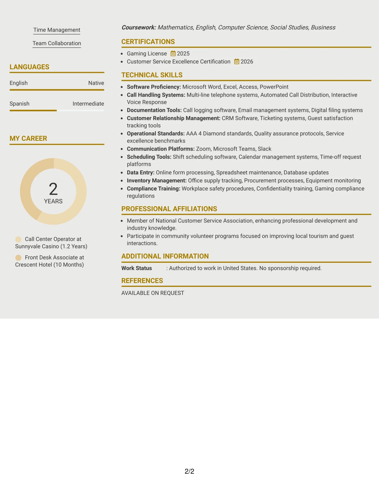 Resume Example Page 2