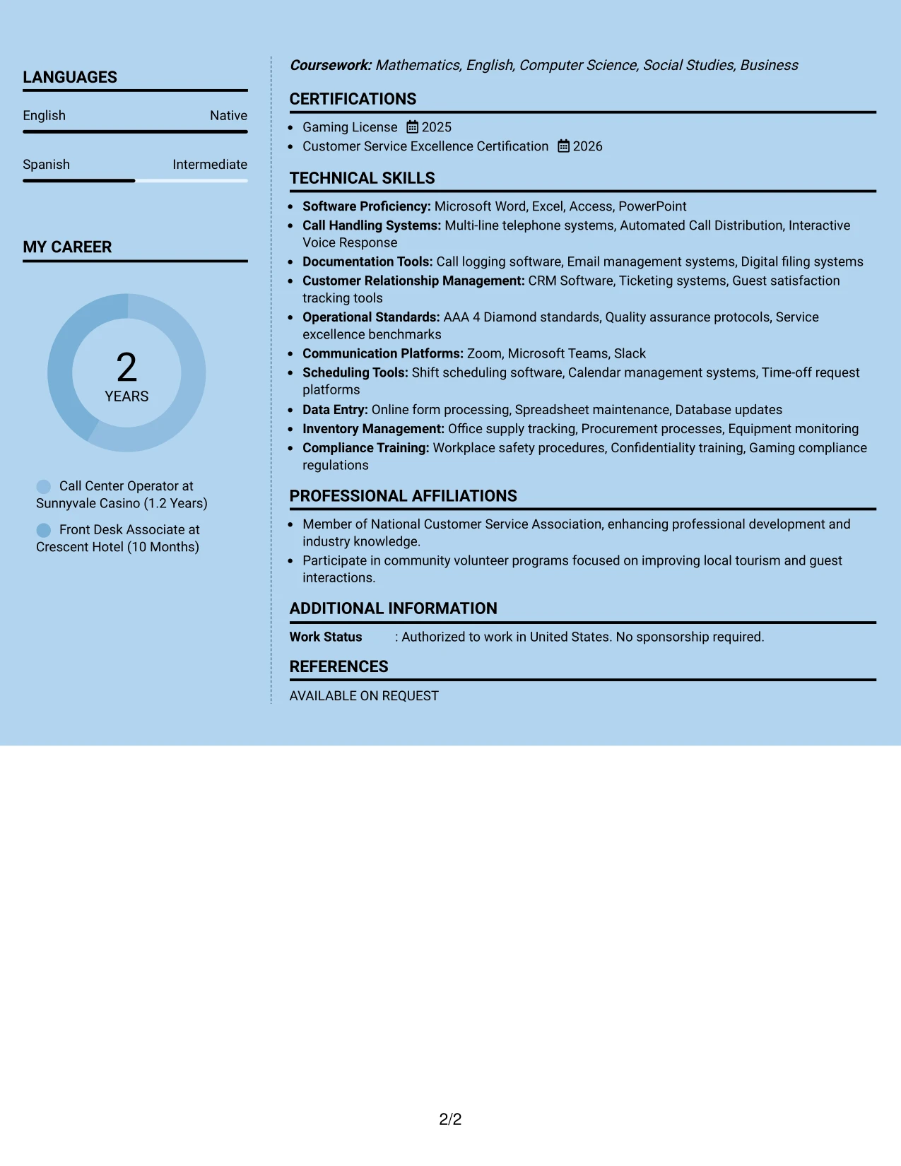 Resume Example Page 2
