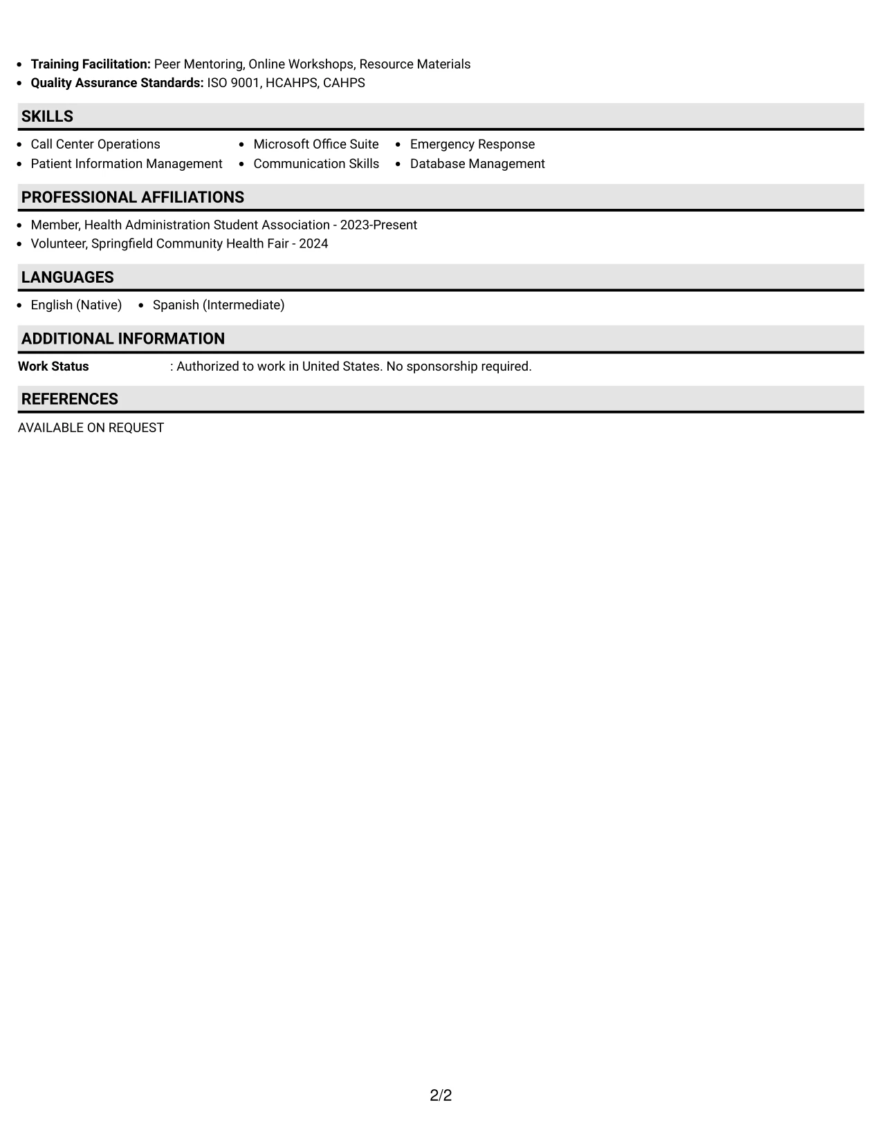 Resume Example Page 2