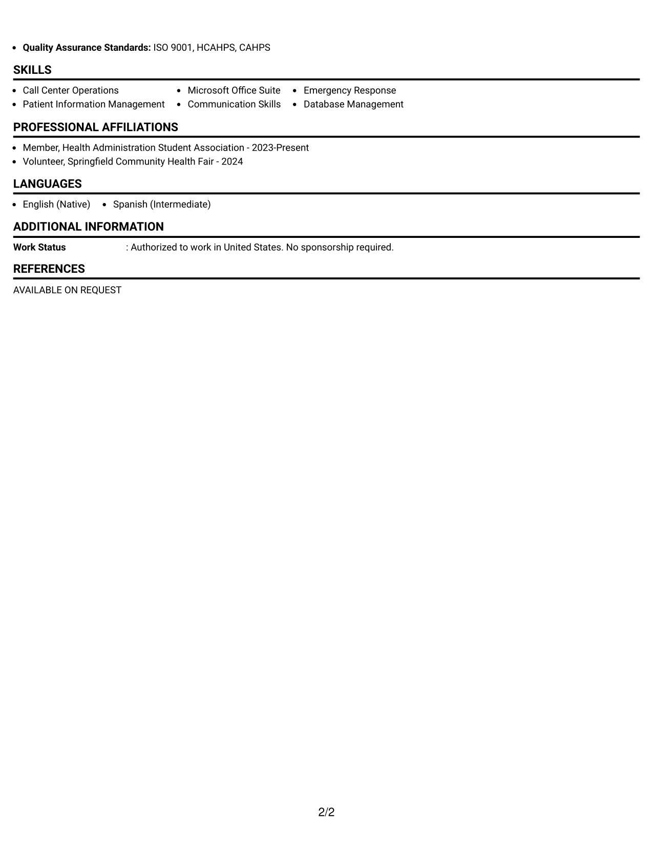 Resume Example Page 2