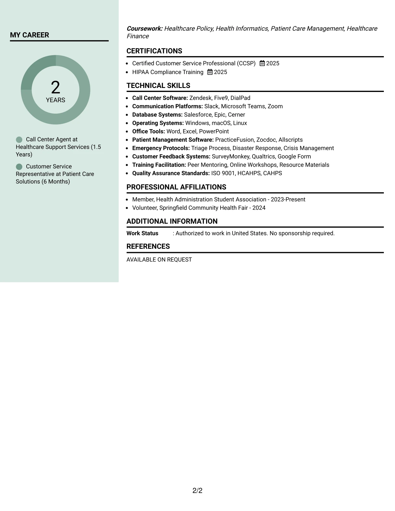 Resume Example Page 2
