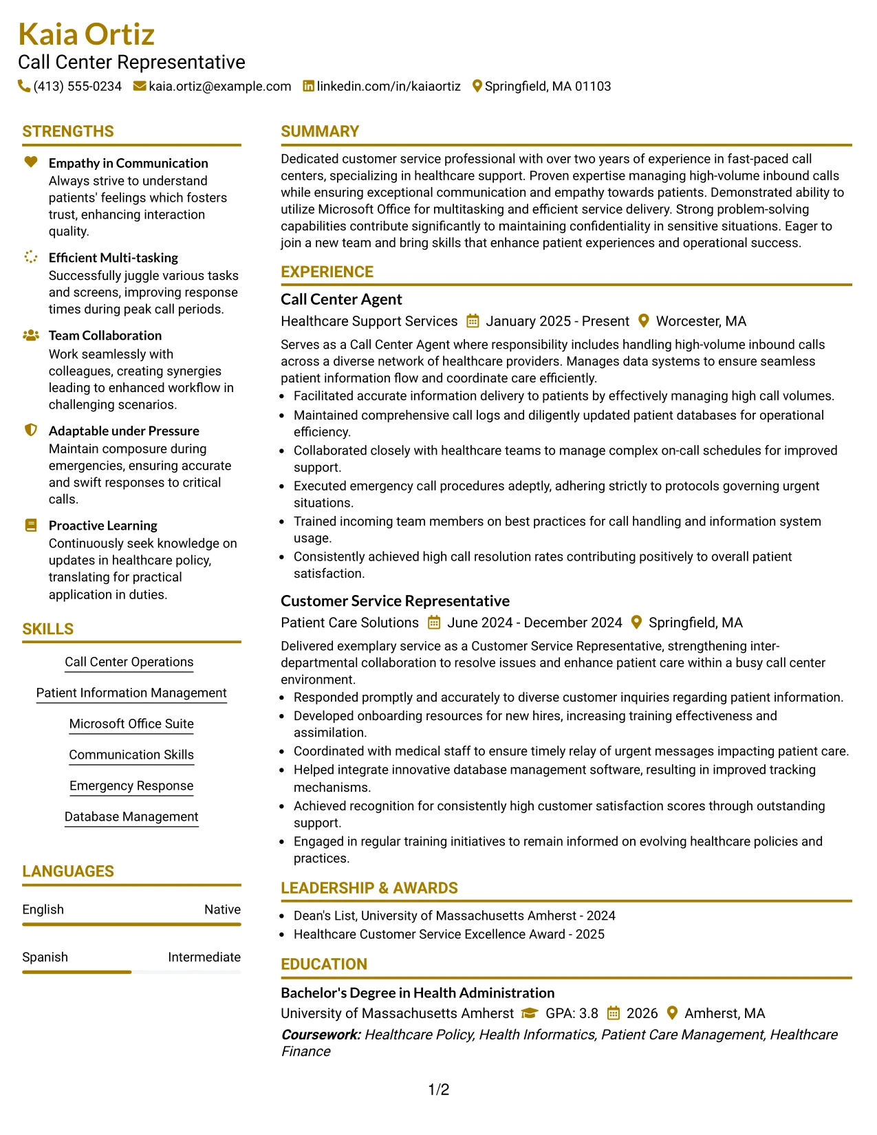 Resume Example Page 1
