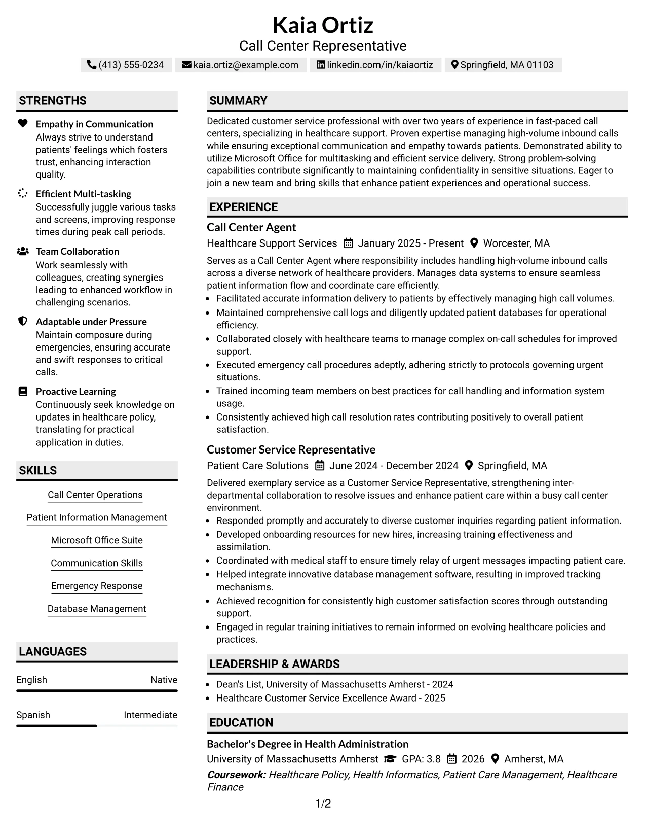 Resume Example Page 1
