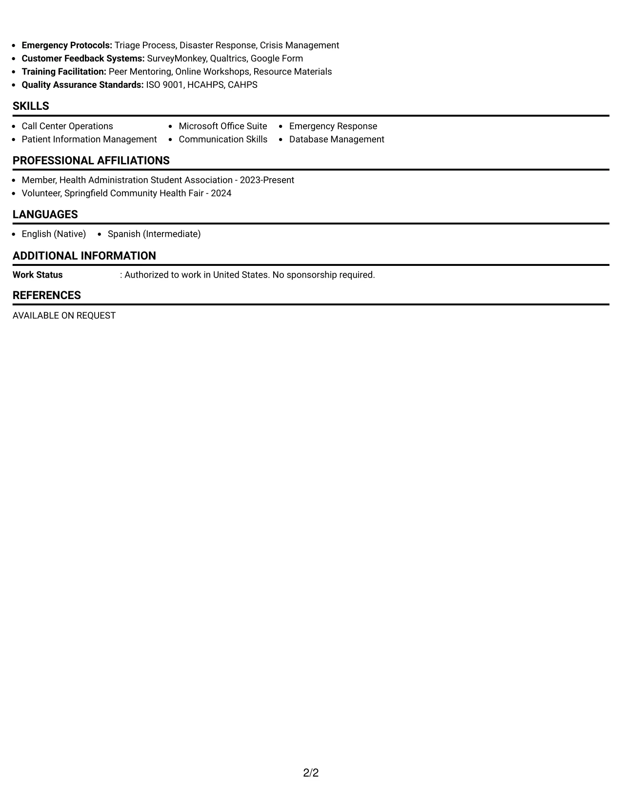 Resume Example Page 2