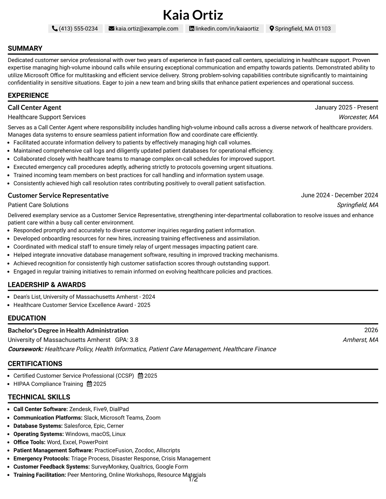 Resume Example Page 1