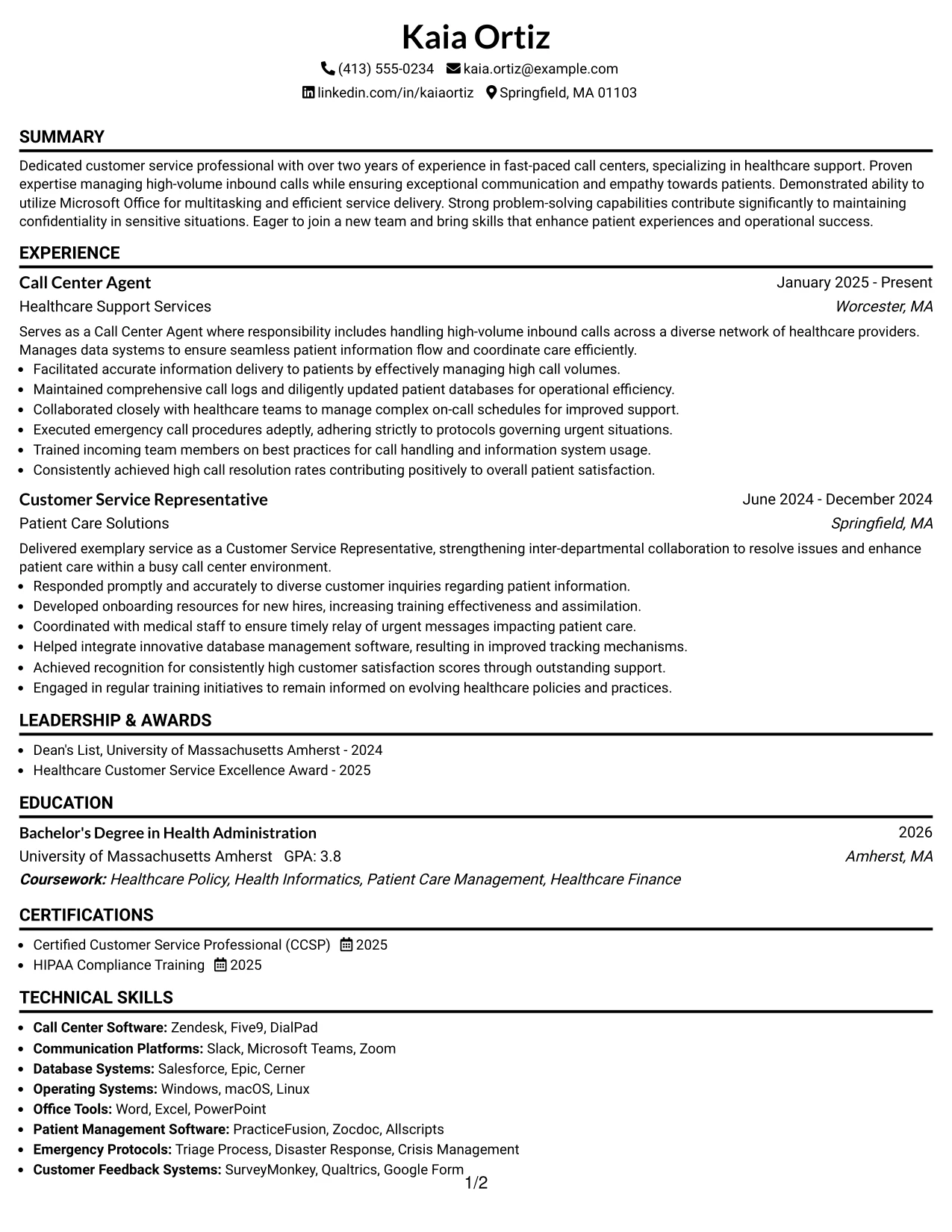 Resume Example Page 1