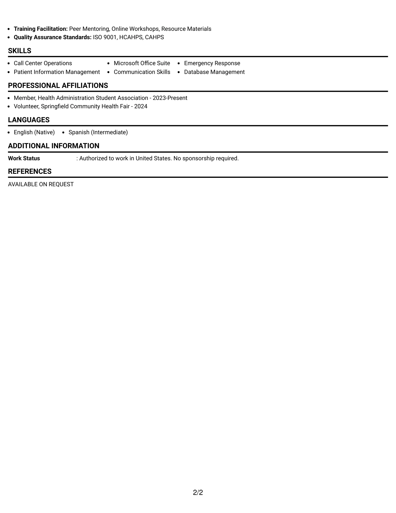 Resume Example Page 2