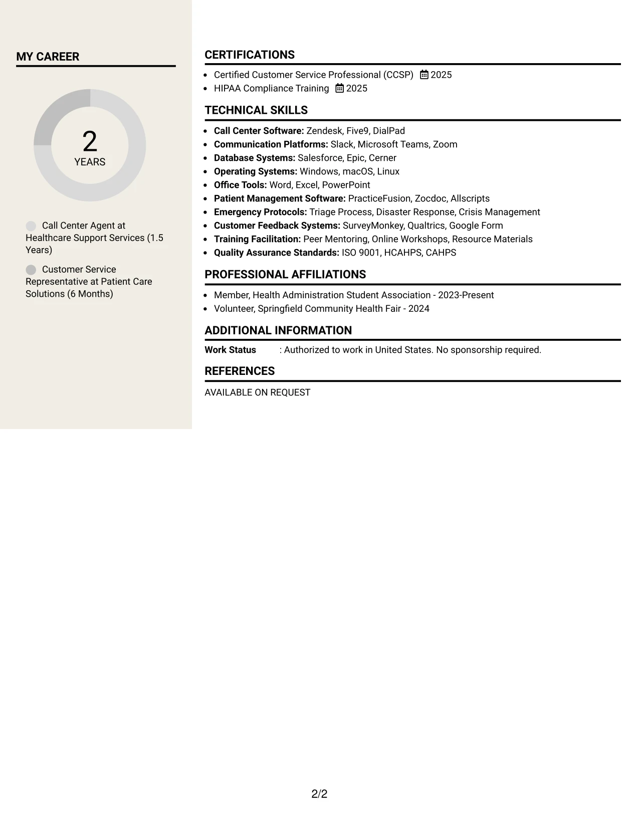 Resume Example Page 2