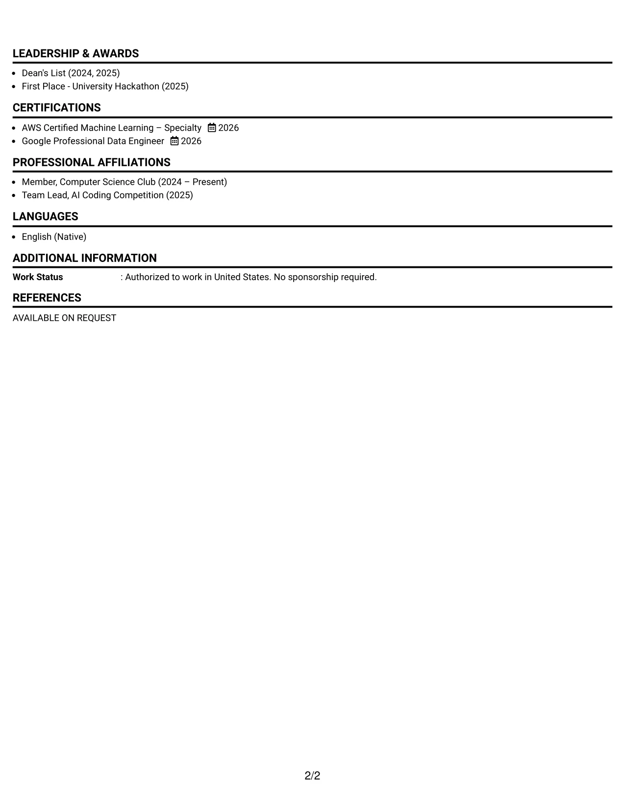 Resume Example Page 2