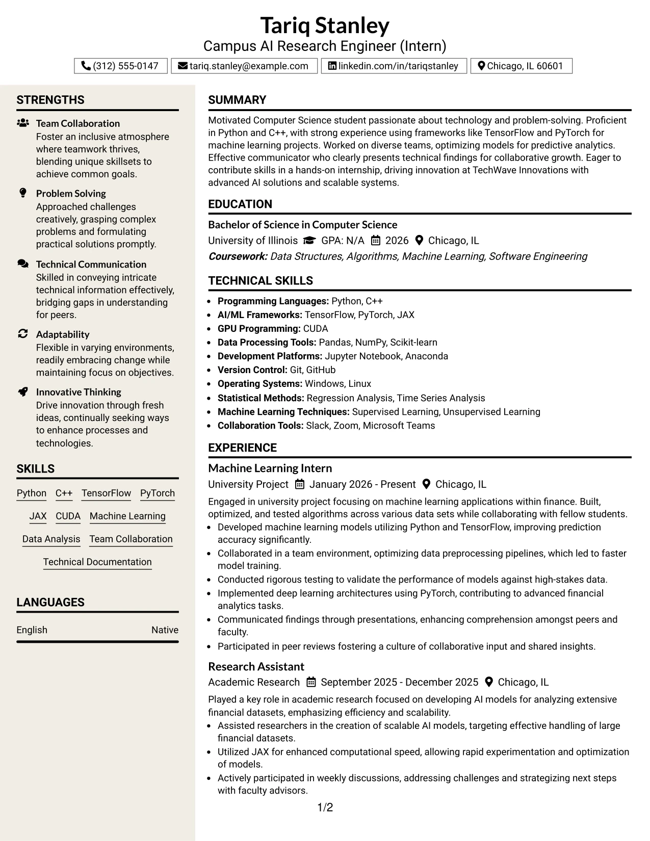 Resume Example Page 1