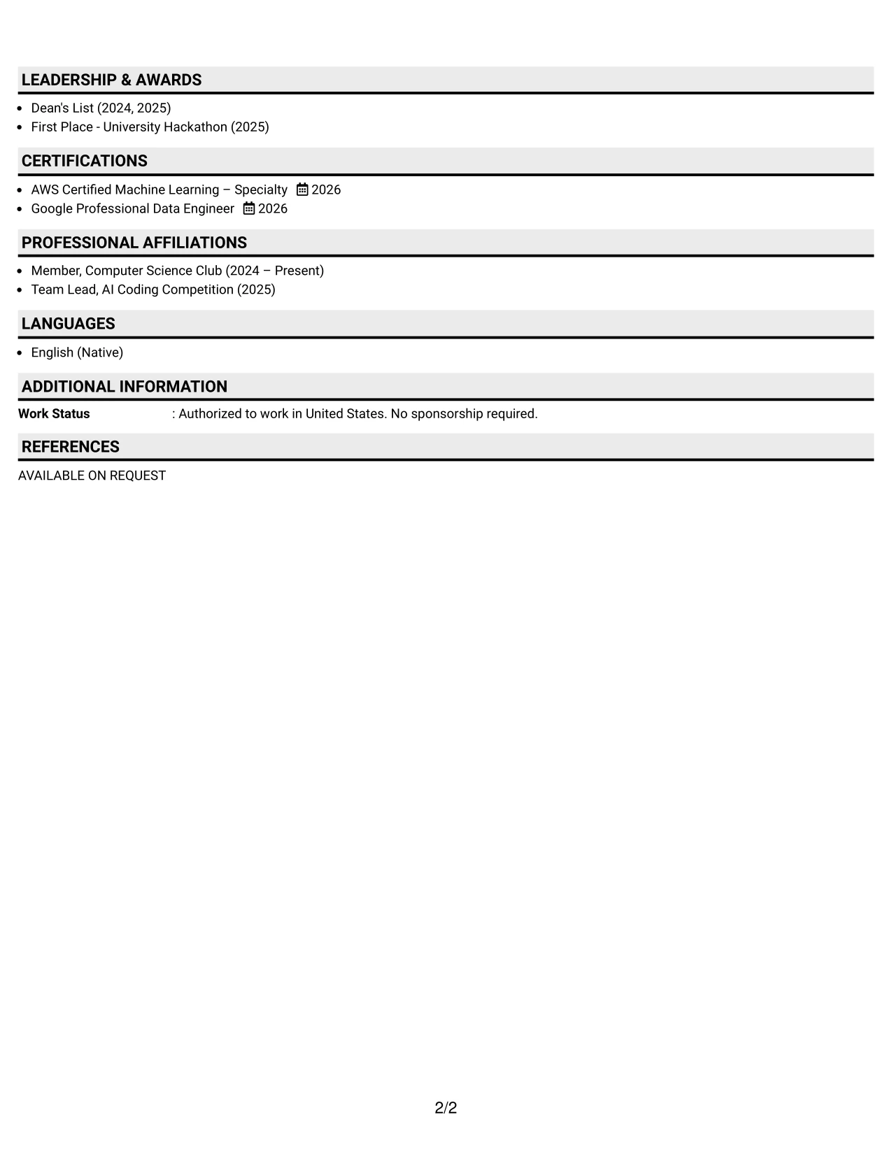 Resume Example Page 2
