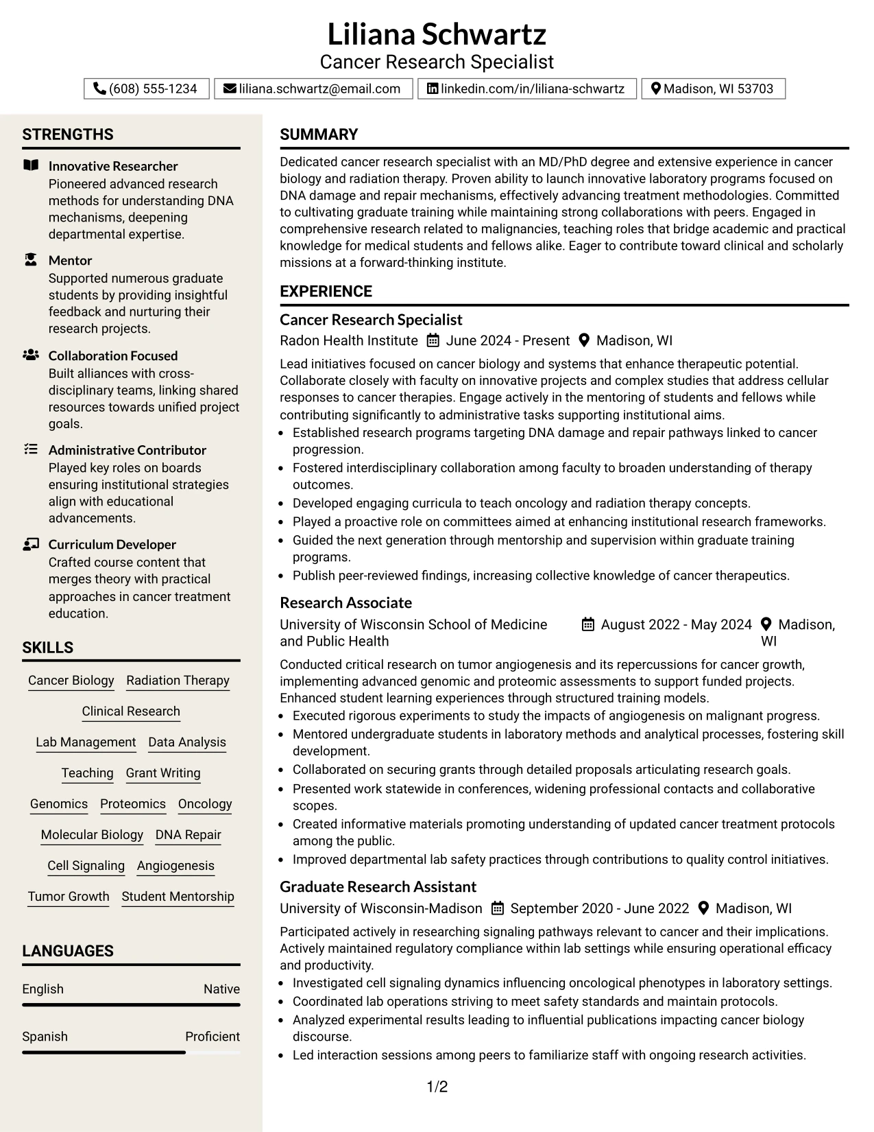 Resume Example Page 1