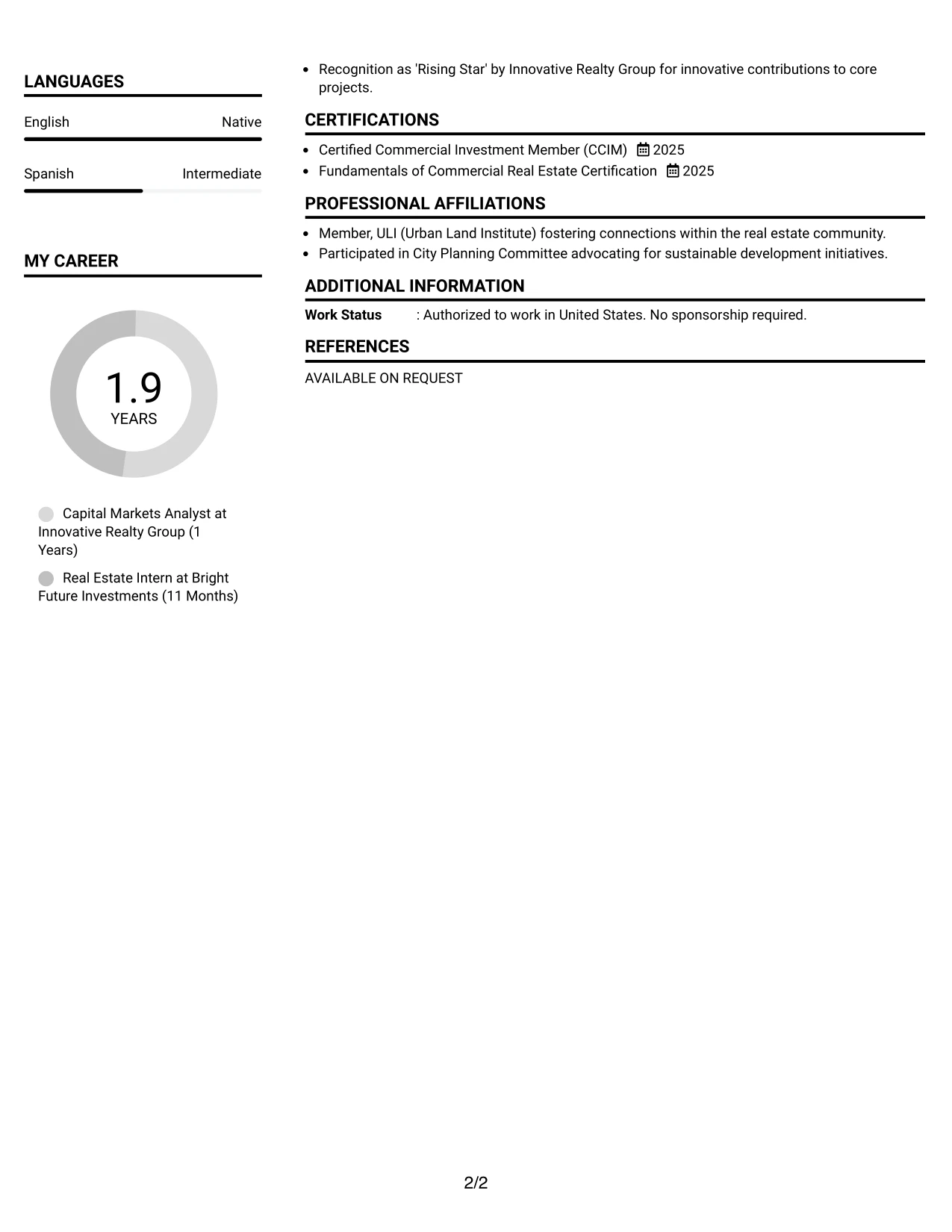 Resume Example Page 2