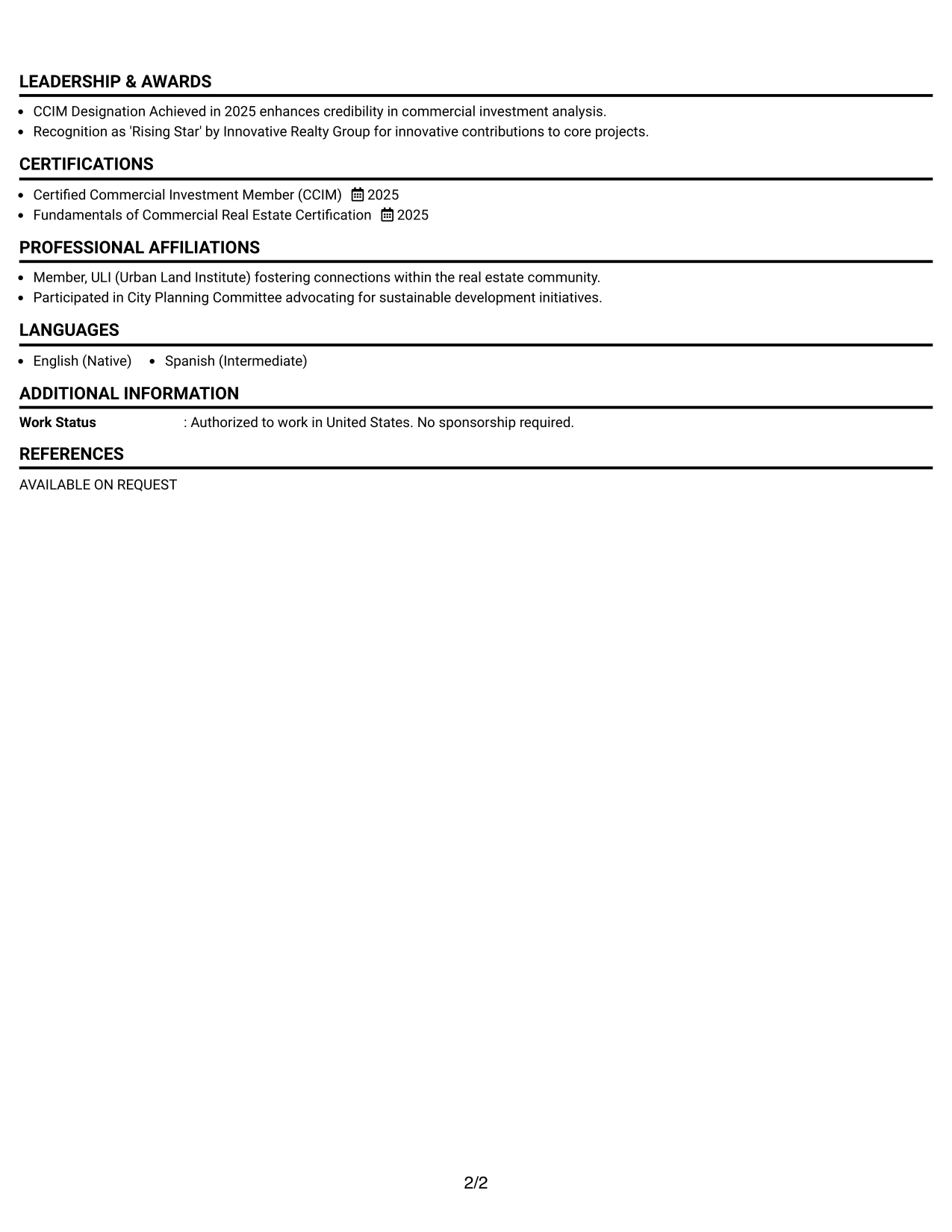 Resume Example Page 2