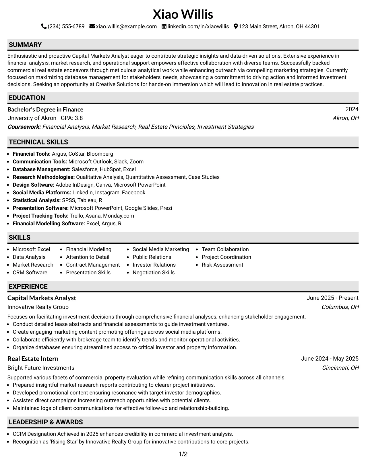 Resume Example Page 1