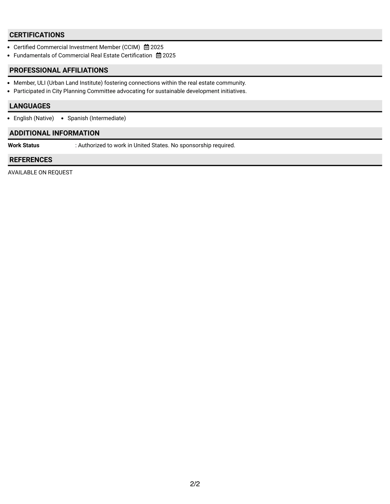 Resume Example Page 2