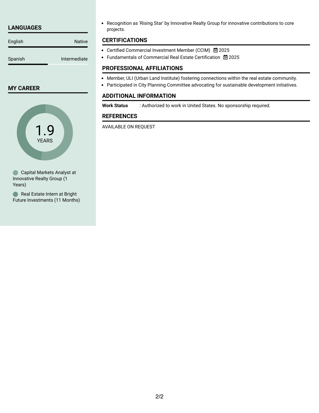 Resume Example Page 2