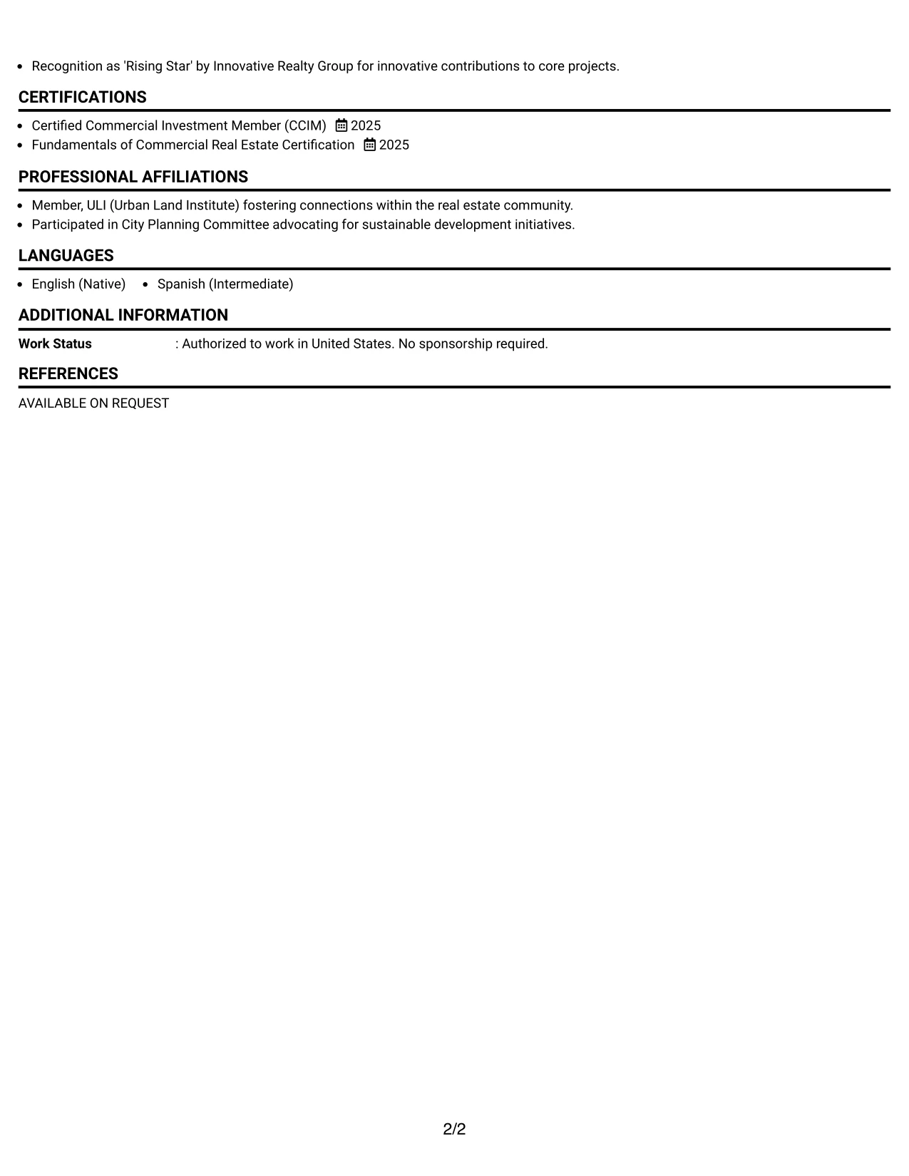 Resume Example Page 2