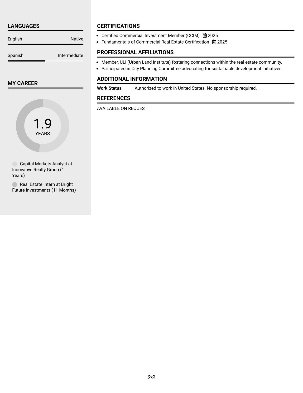 Resume Example Page 2