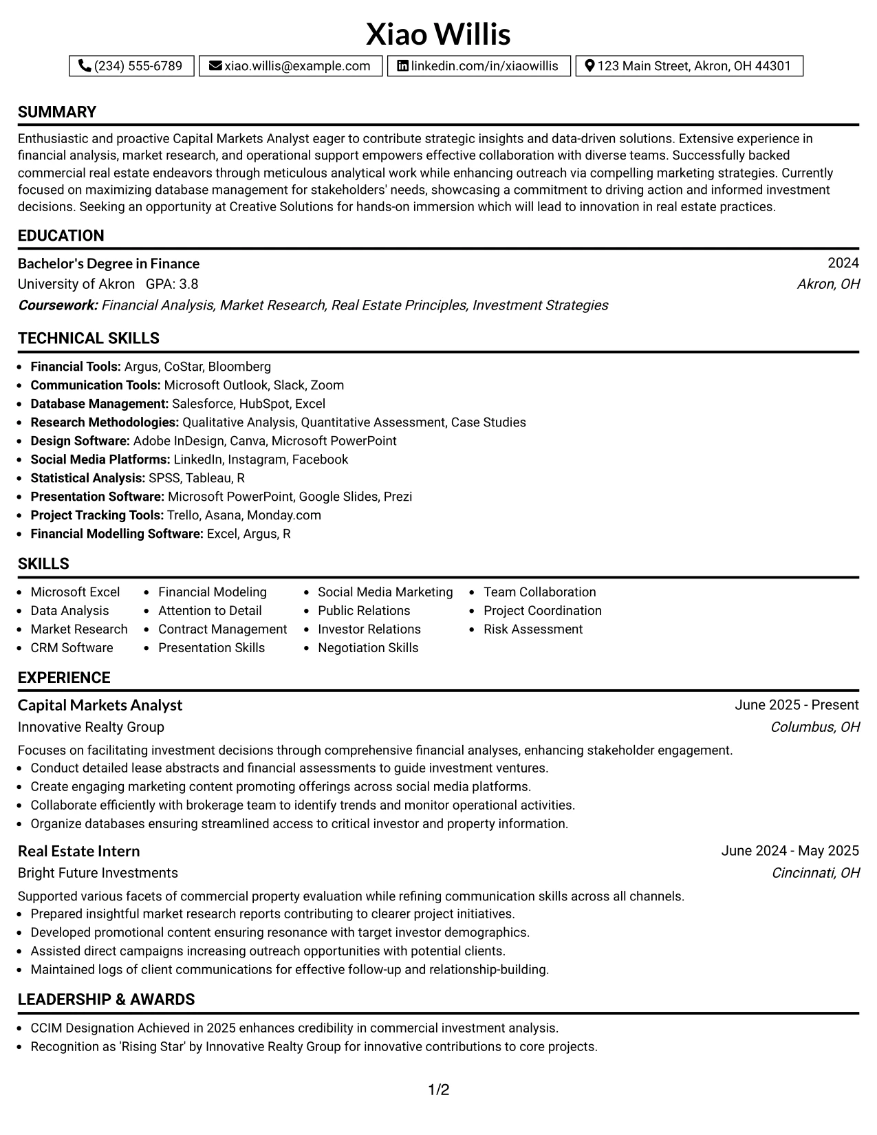Resume Example Page 1