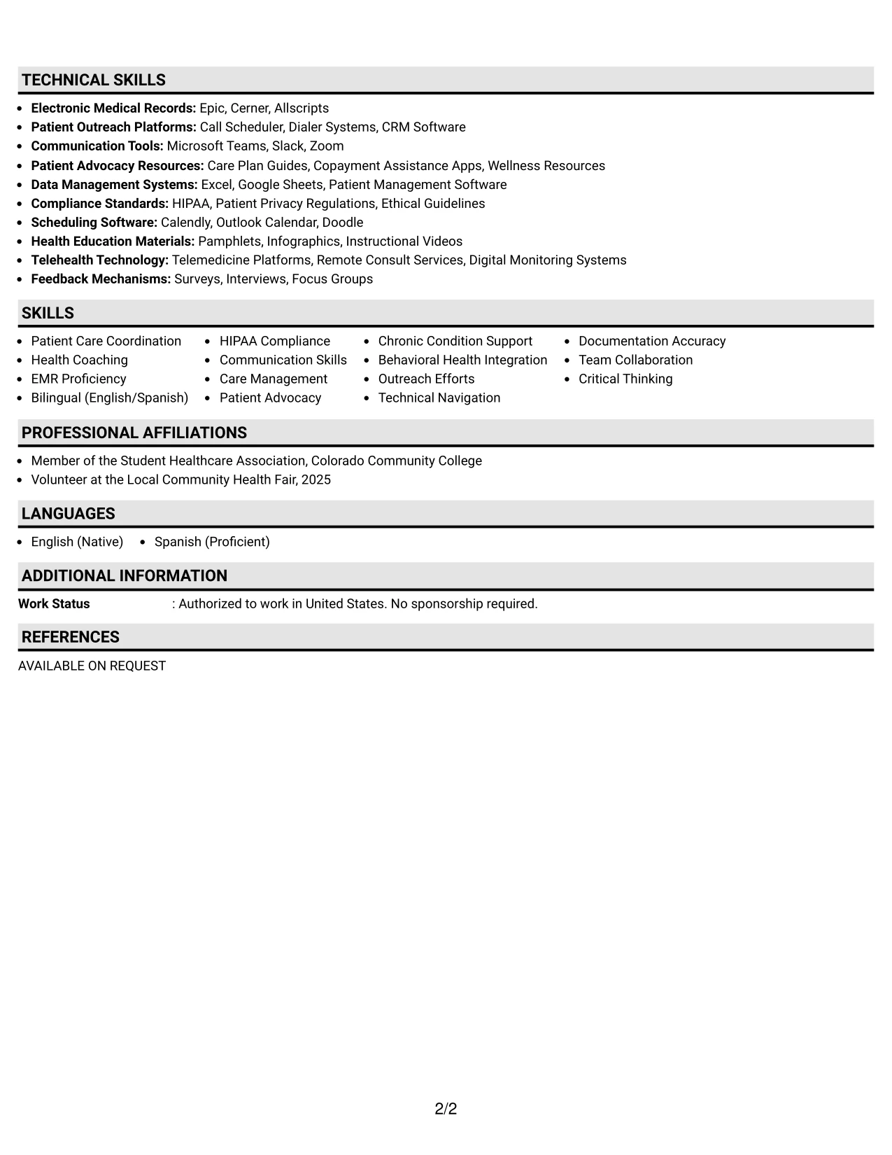 Resume Example Page 2