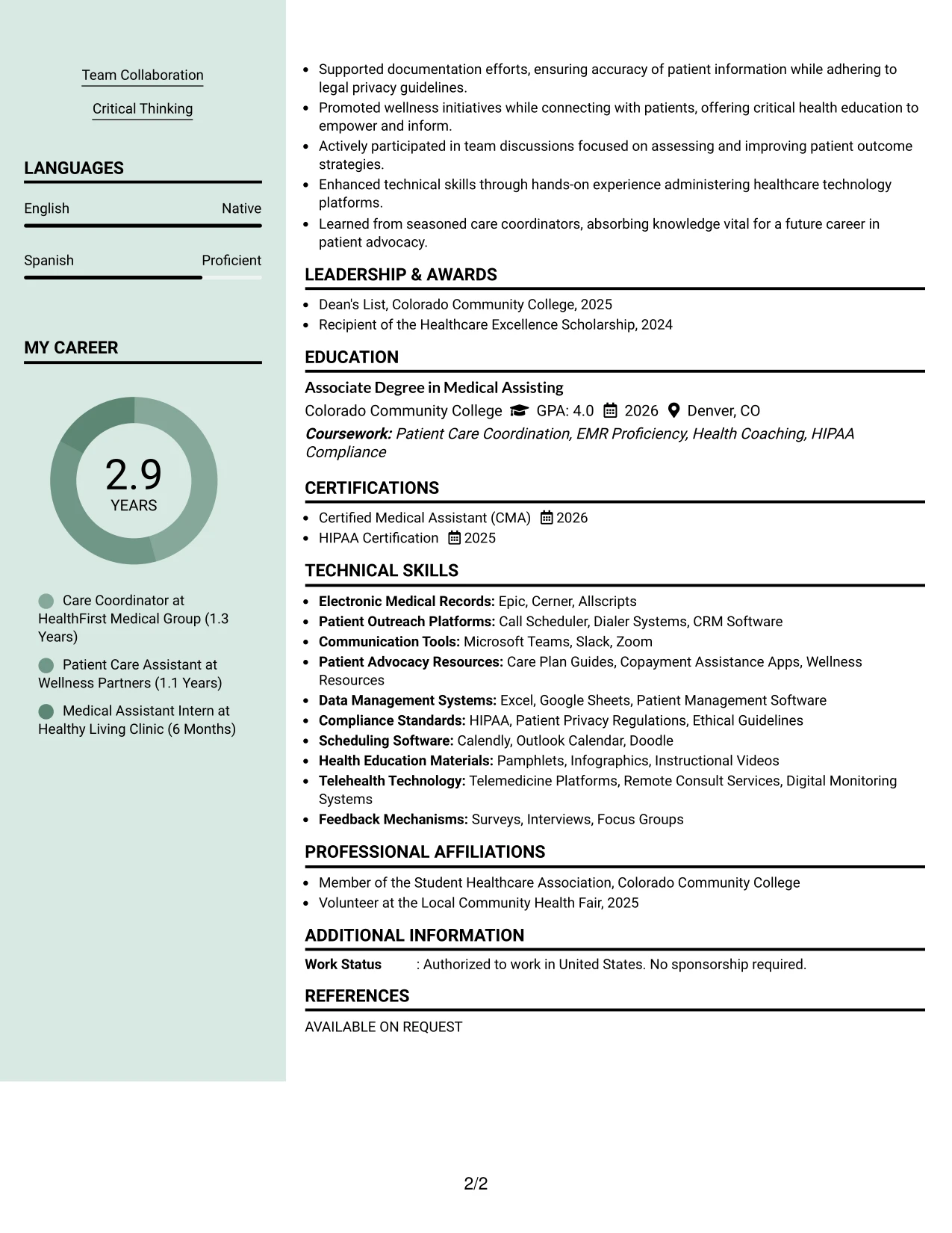 Resume Example Page 2