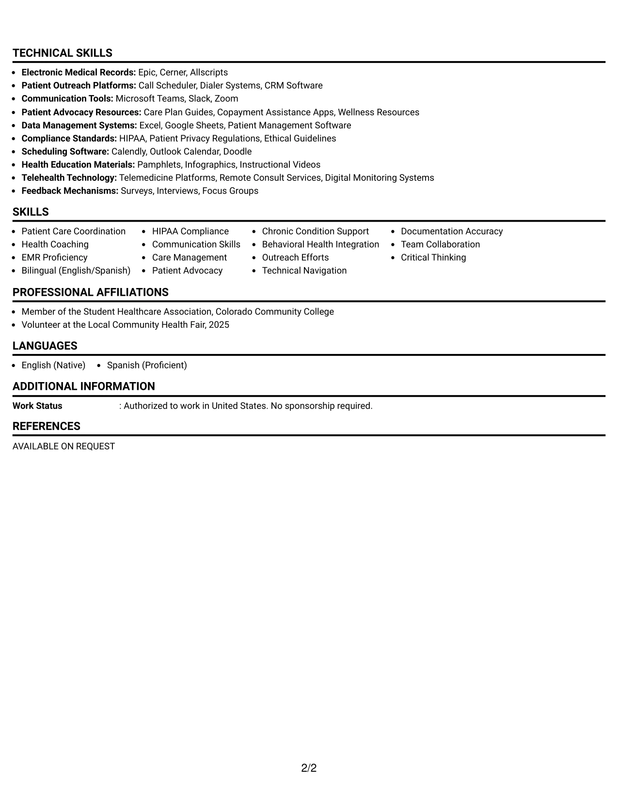 Resume Example Page 2