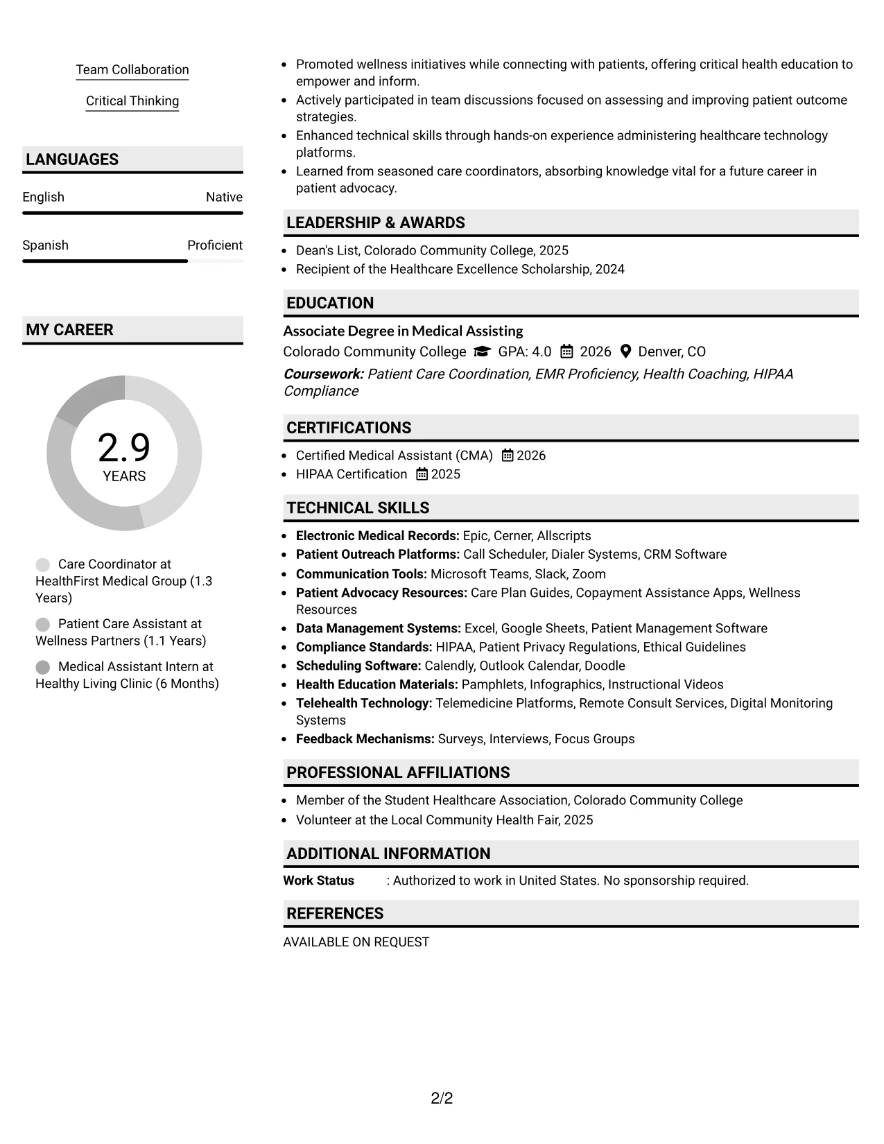 Resume Example Page 2