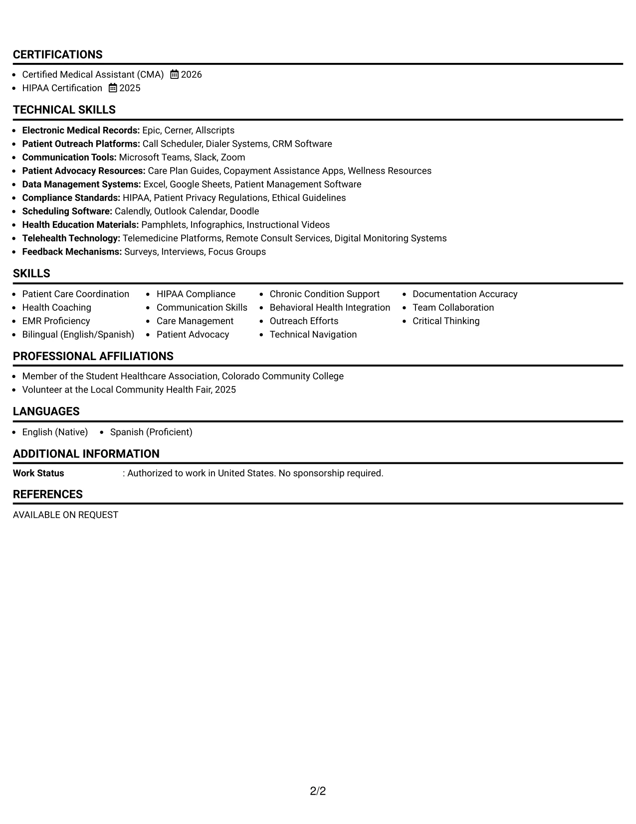 Resume Example Page 2