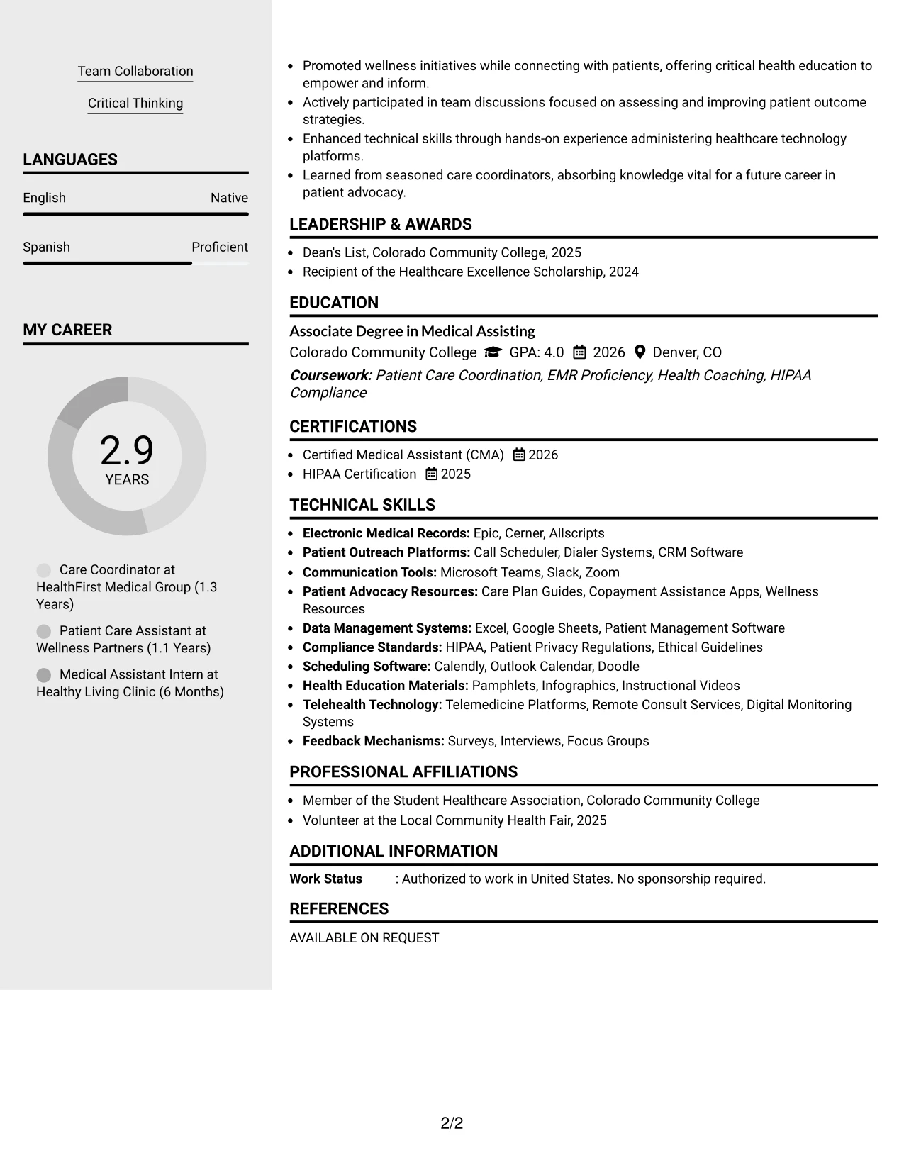 Resume Example Page 2