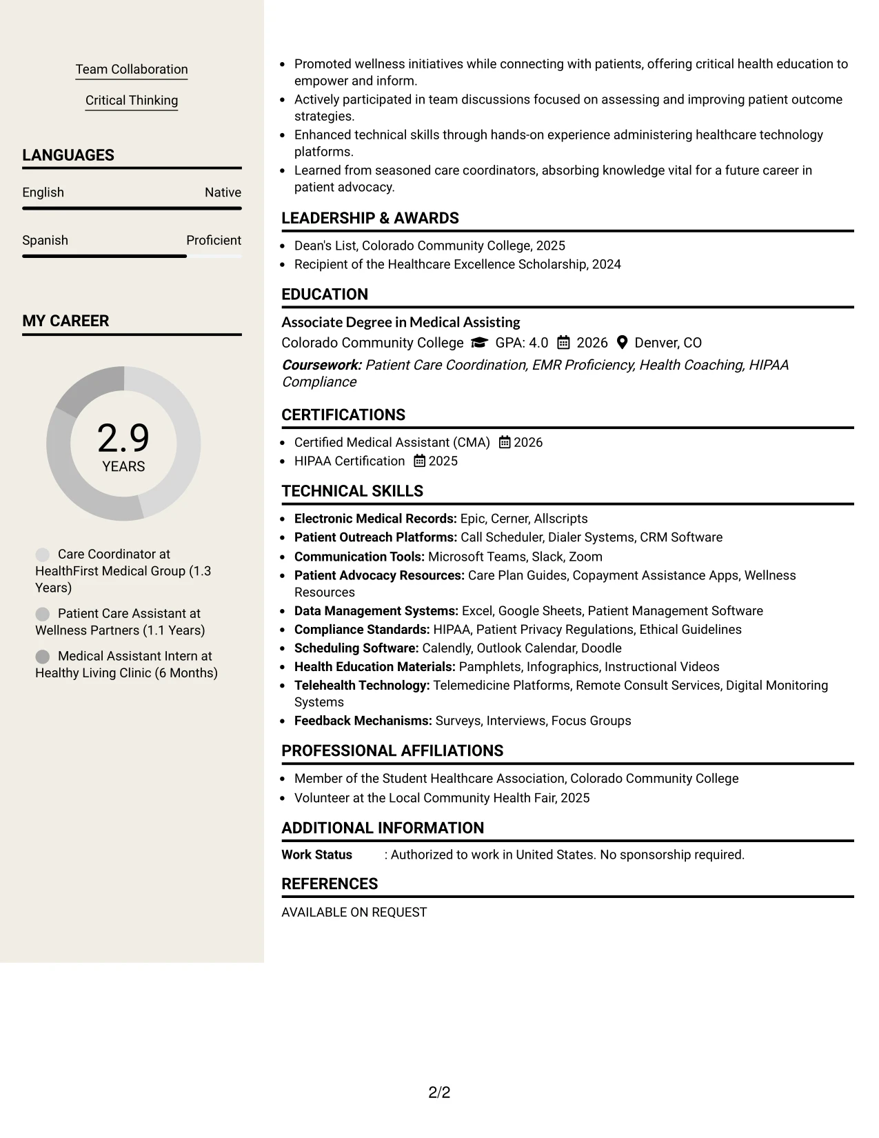 Resume Example Page 2