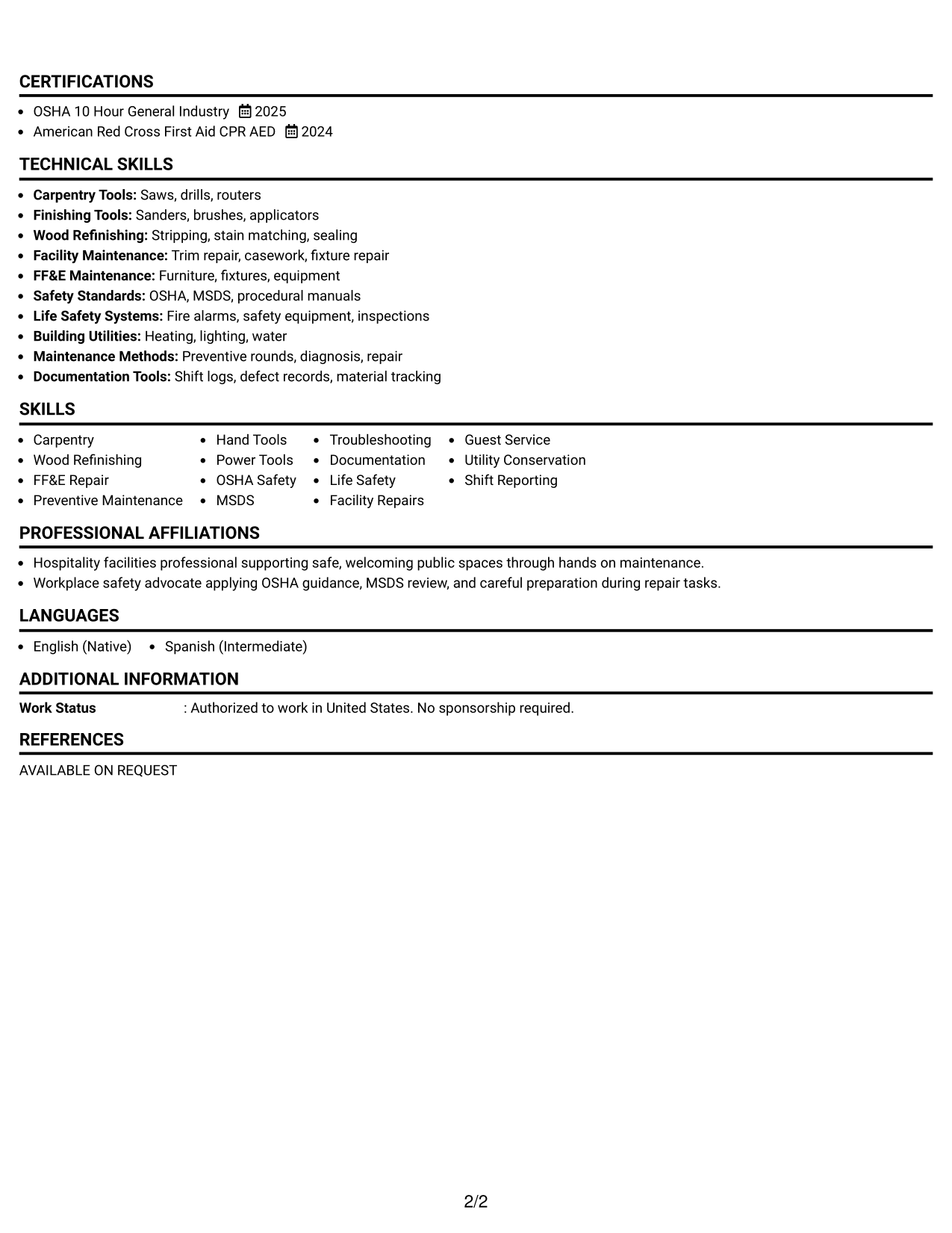 Resume Example Page 2