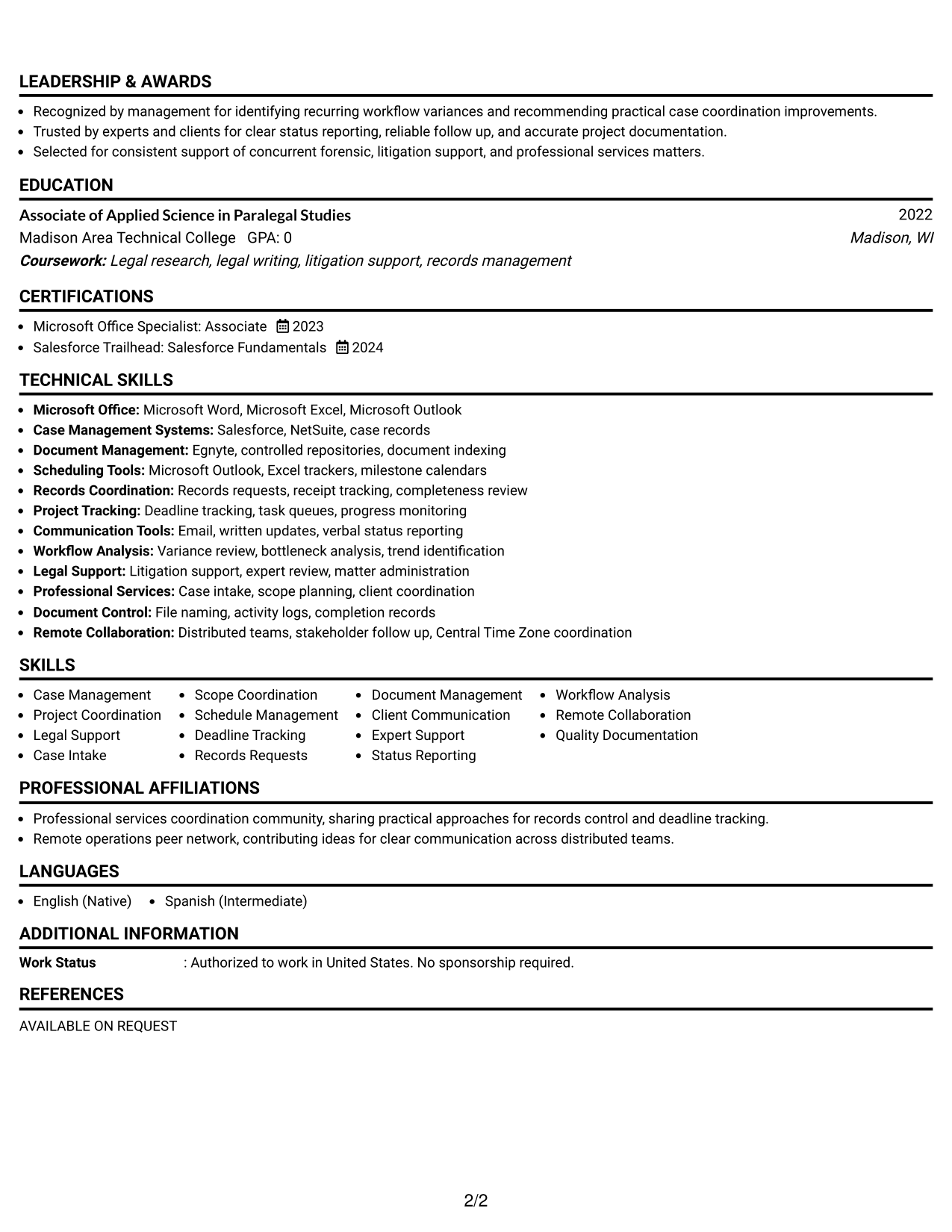 Resume Example Page 2