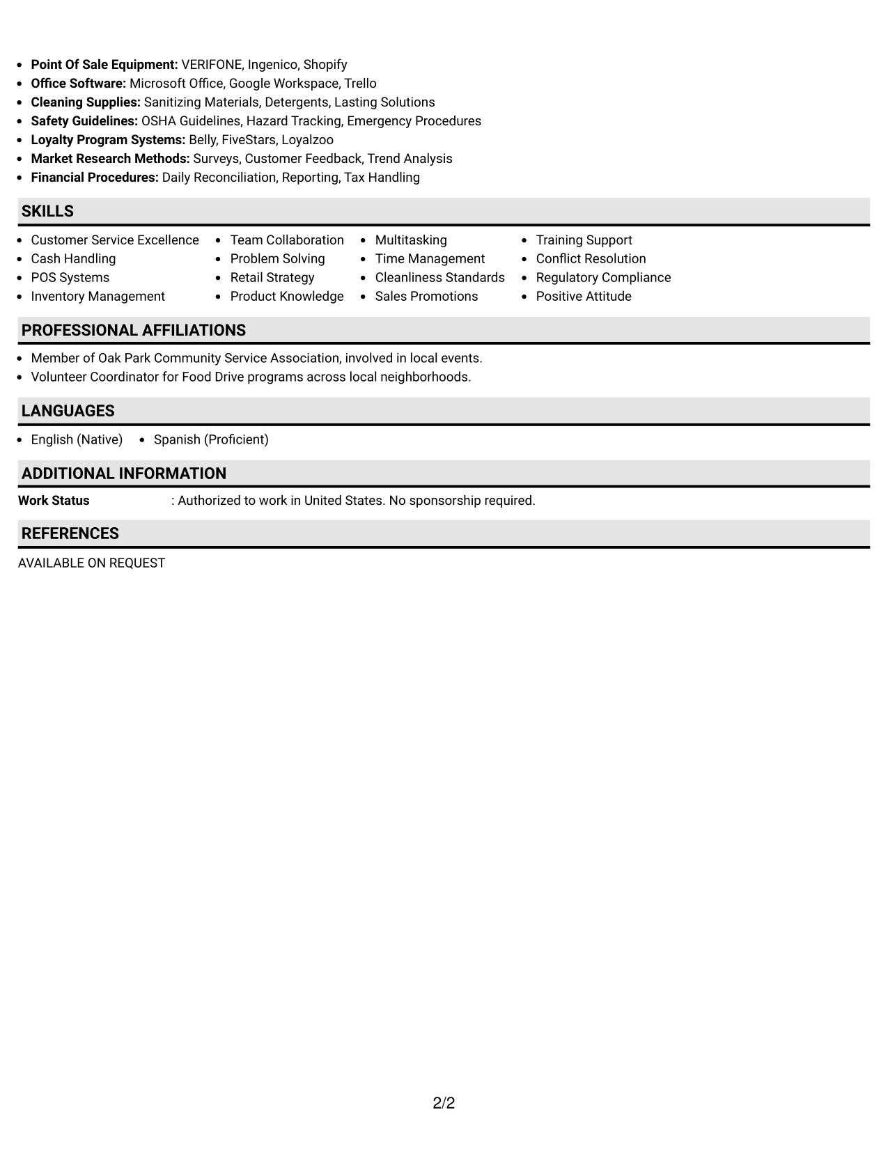 Resume Example Page 2
