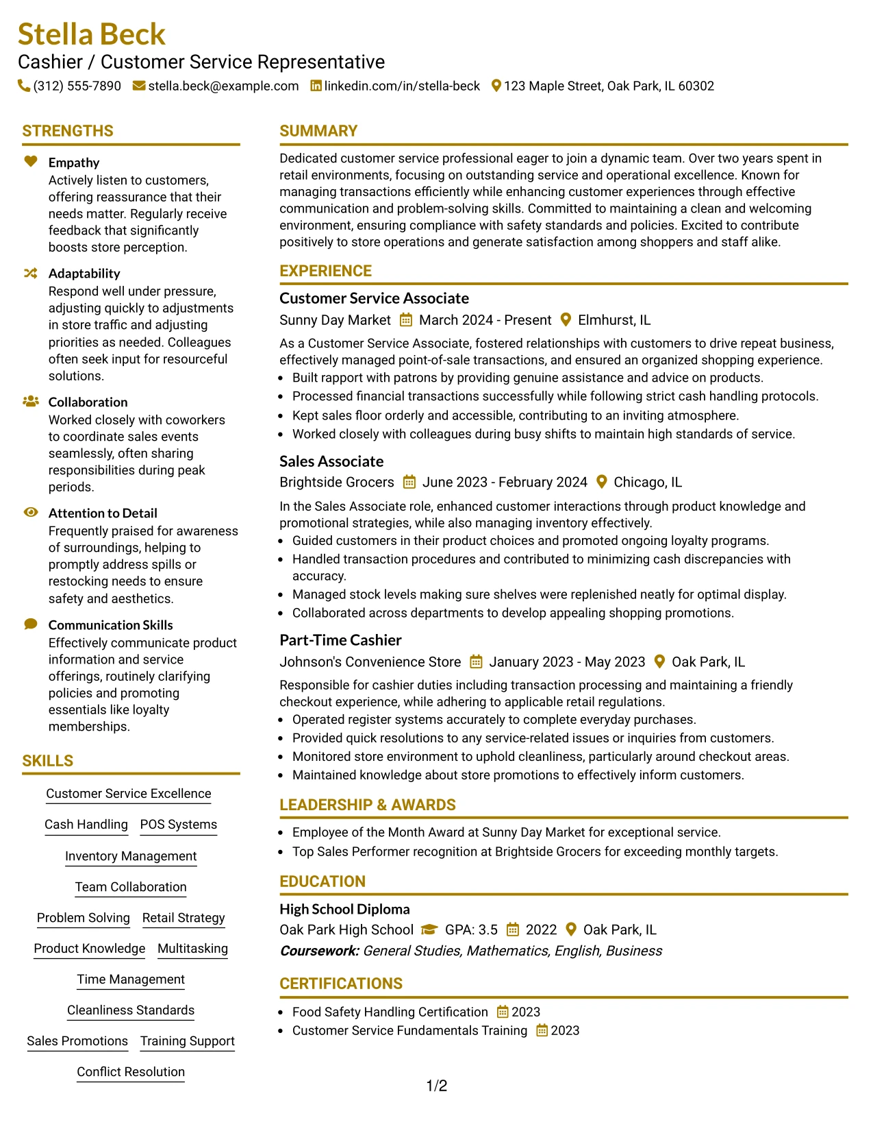Resume Example Page 1