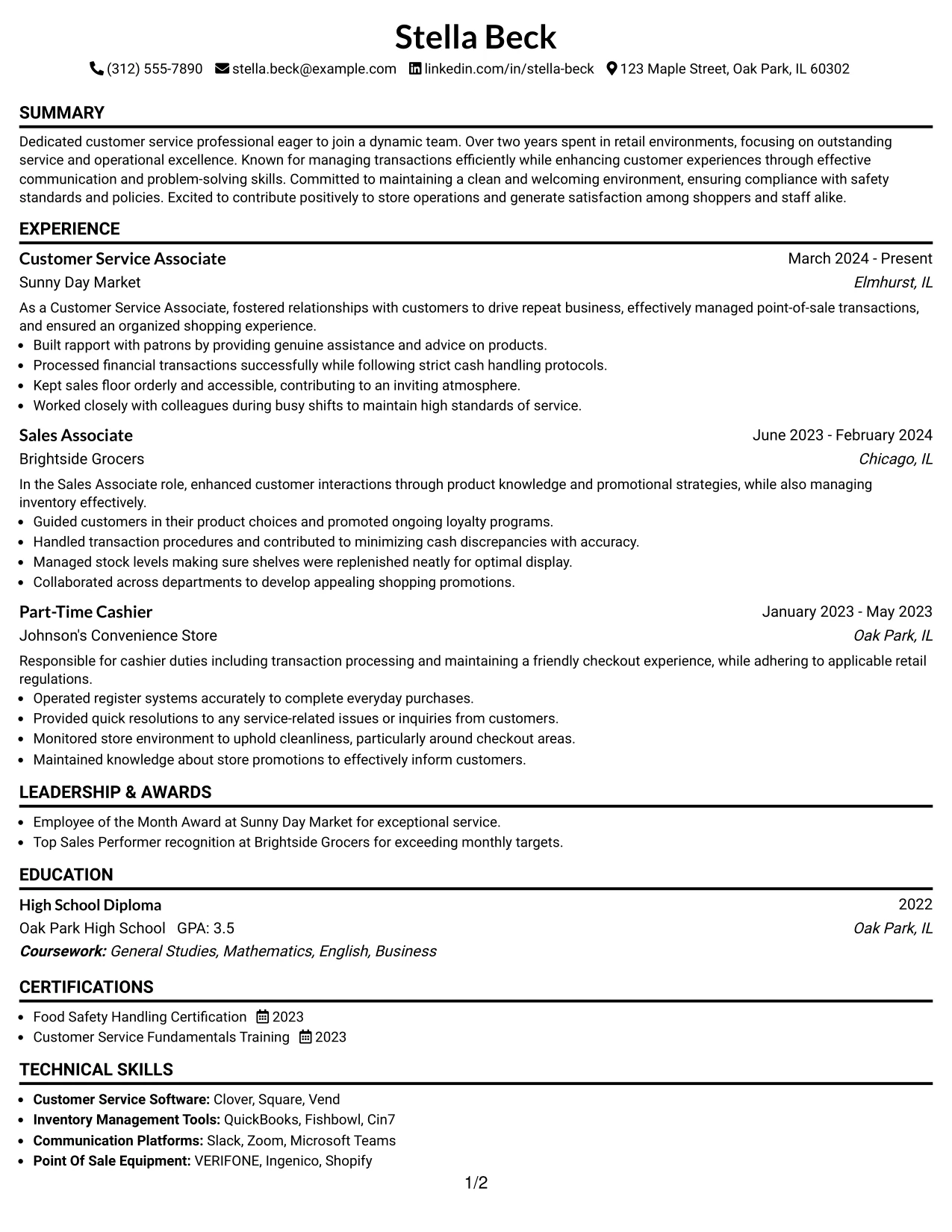 Resume Example Page 1