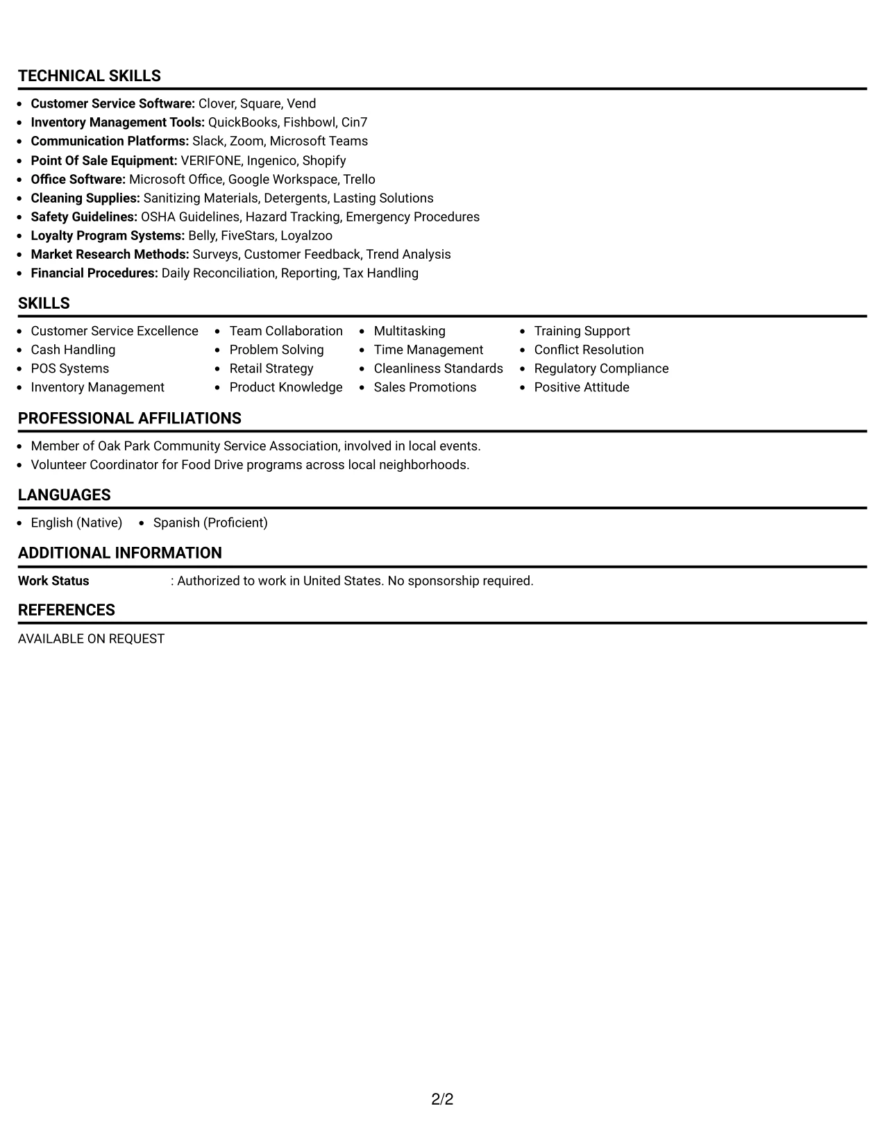 Resume Example Page 2