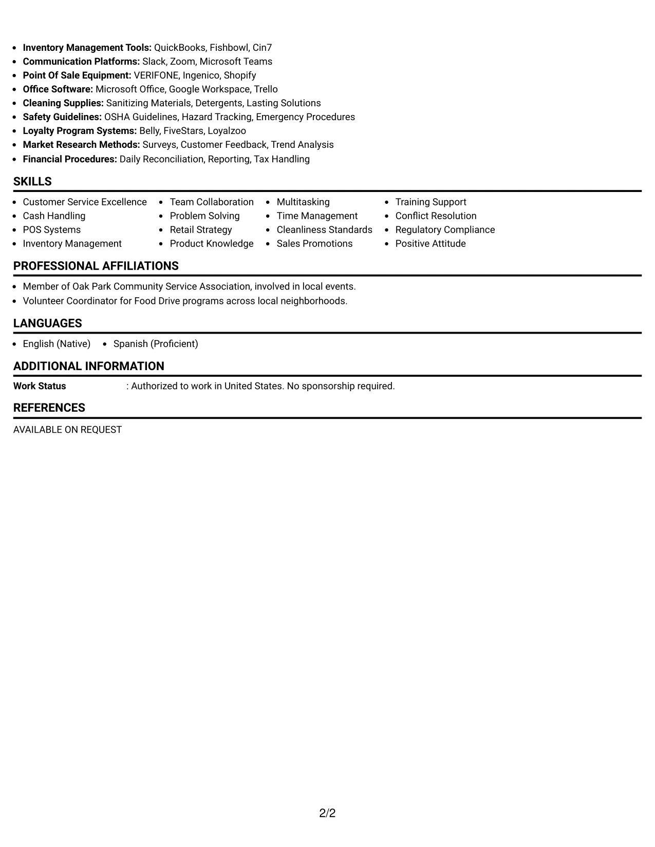 Resume Example Page 2