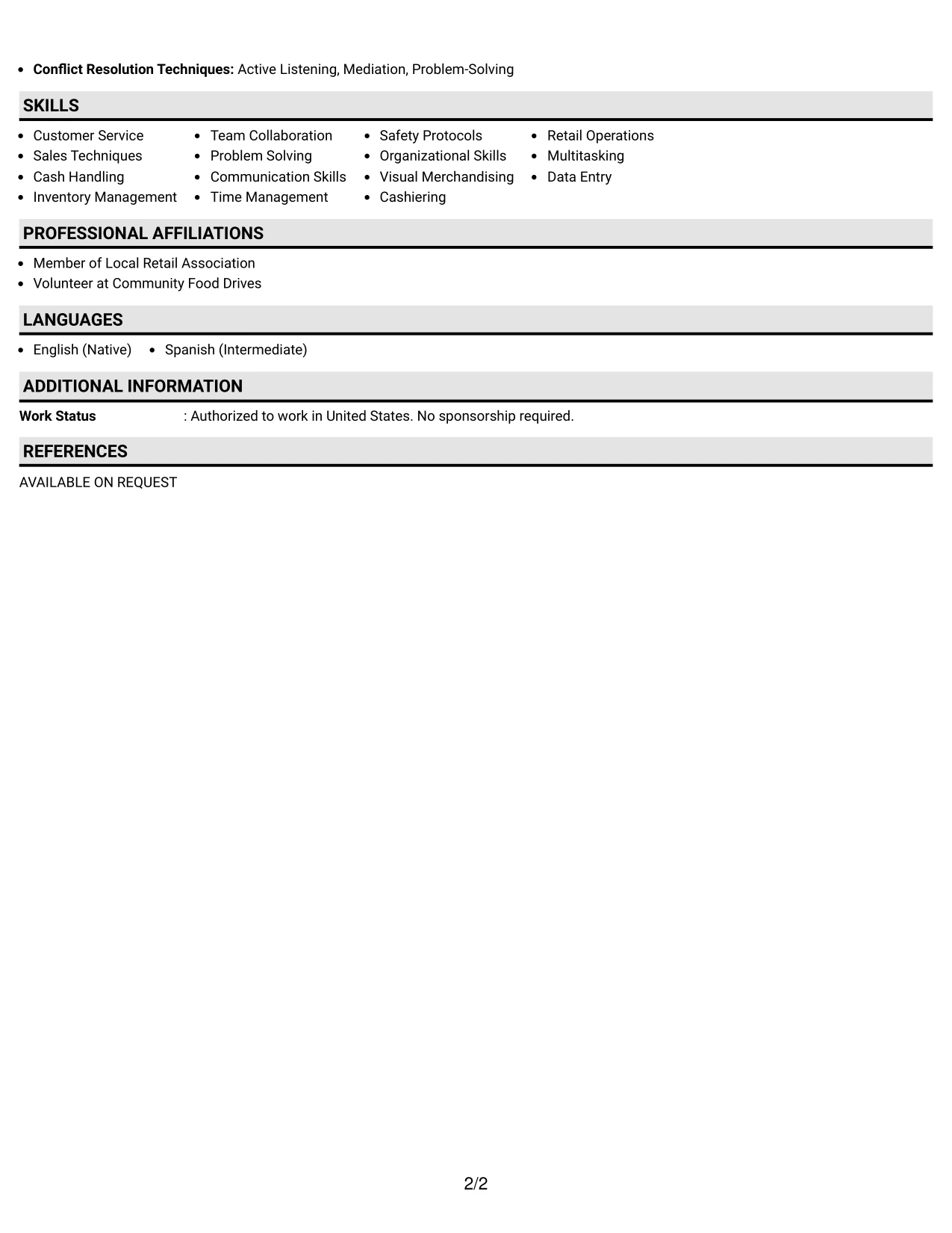 Resume Example Page 2