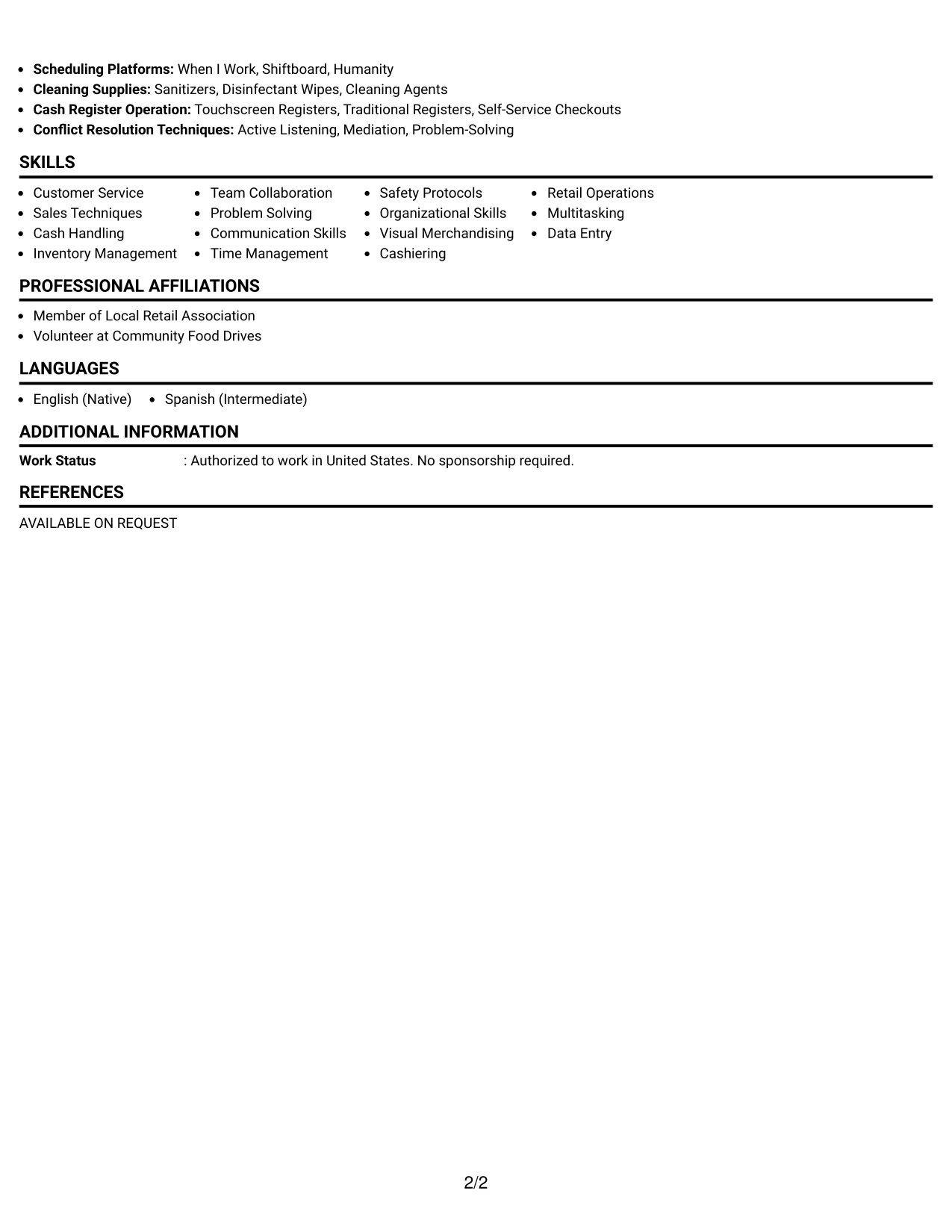 Resume Example Page 2
