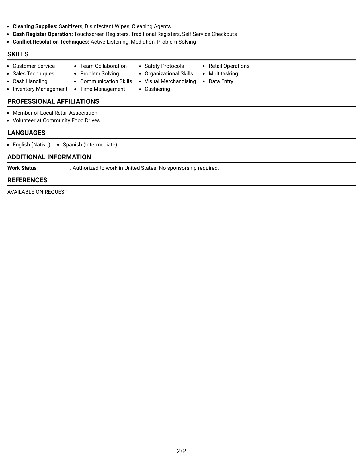 Resume Example Page 2
