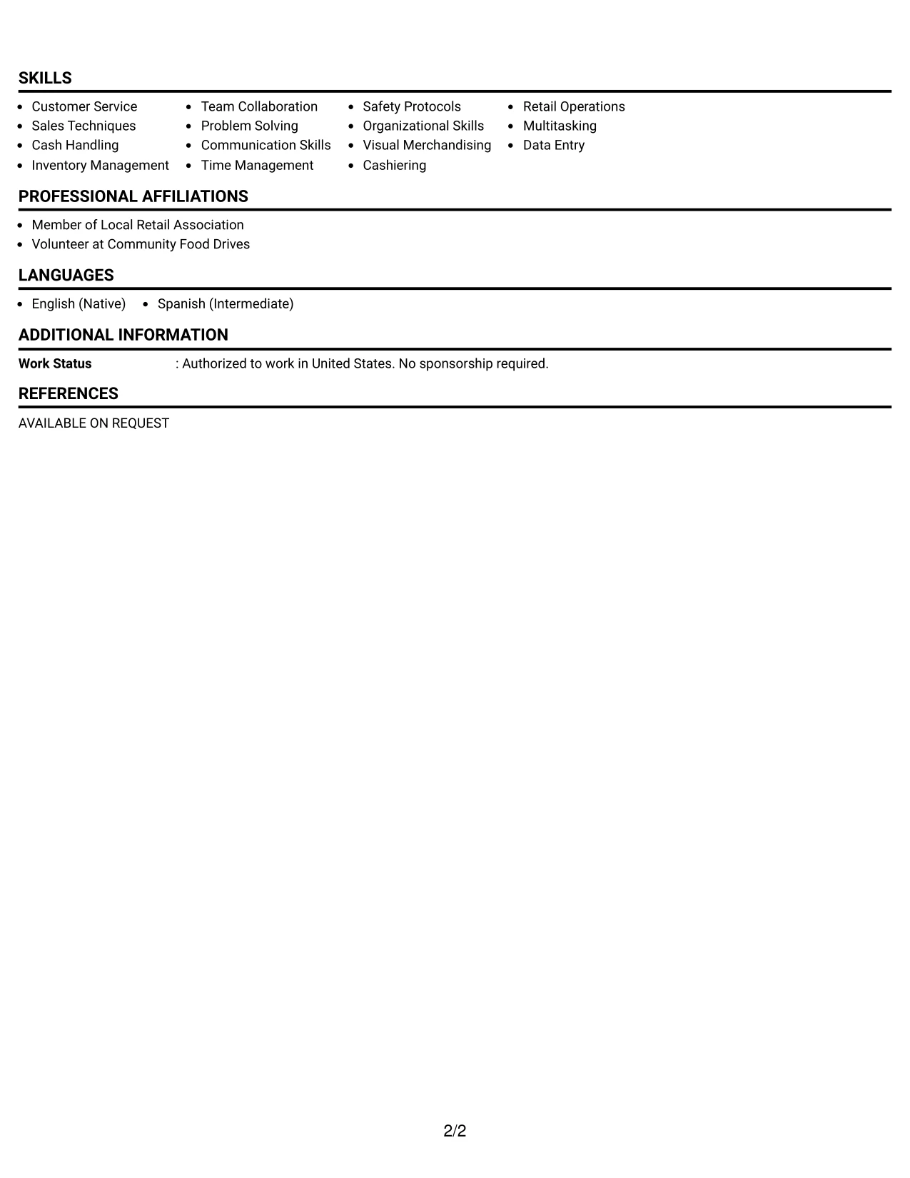 Resume Example Page 2